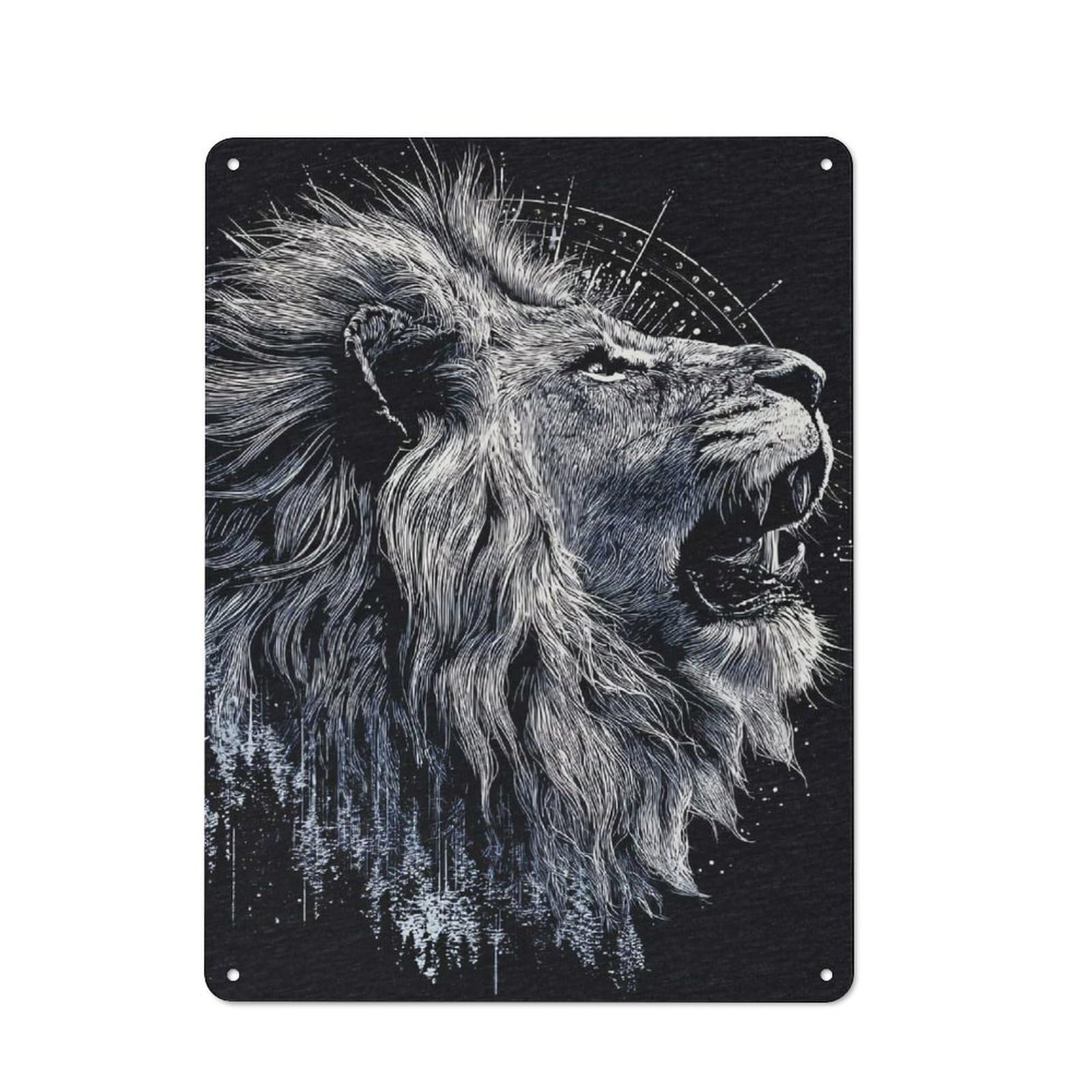 Lion Roar Black And White Art Tin Sign 40x30cm, Garage Style Workshop Wall Decor for Garage, Workshop, Shed Or Utility Room