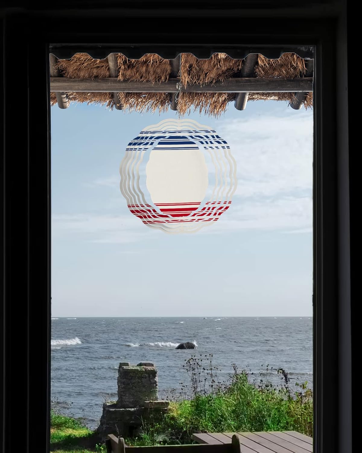 Independence Day Red Blue Stripe Wind Spinner for Garden Yard 3D Stainless Steel Hanging Wind Spinners, Farm Retro Freedom Liberty Spinners Outdoor Metal Decor for Lawn Patio Home