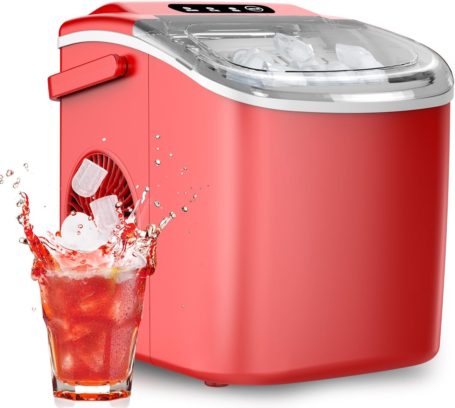 Ice Maker Countertop, Efficient Easy Carry Ice Machine, Self-Cleaning Ice Maker with Ice Scoop & Basket, 9pcs/ 8mins 26.6Lbs Per Day for Home/Office/Kitchen,RED