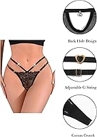 Vista 6 de Tangas G String para mujer, ropa interior de encaje floral, tangas de cintura media, bragas