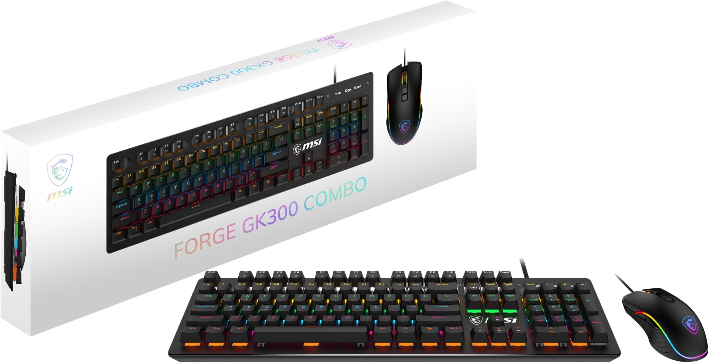 MSIForge GK300 Combo Blue - Gaming RGB Mechanical Keyboard & Forge GM300 Mouse Set, Anti-Ghosting, 7200 DPI Optical Sensor