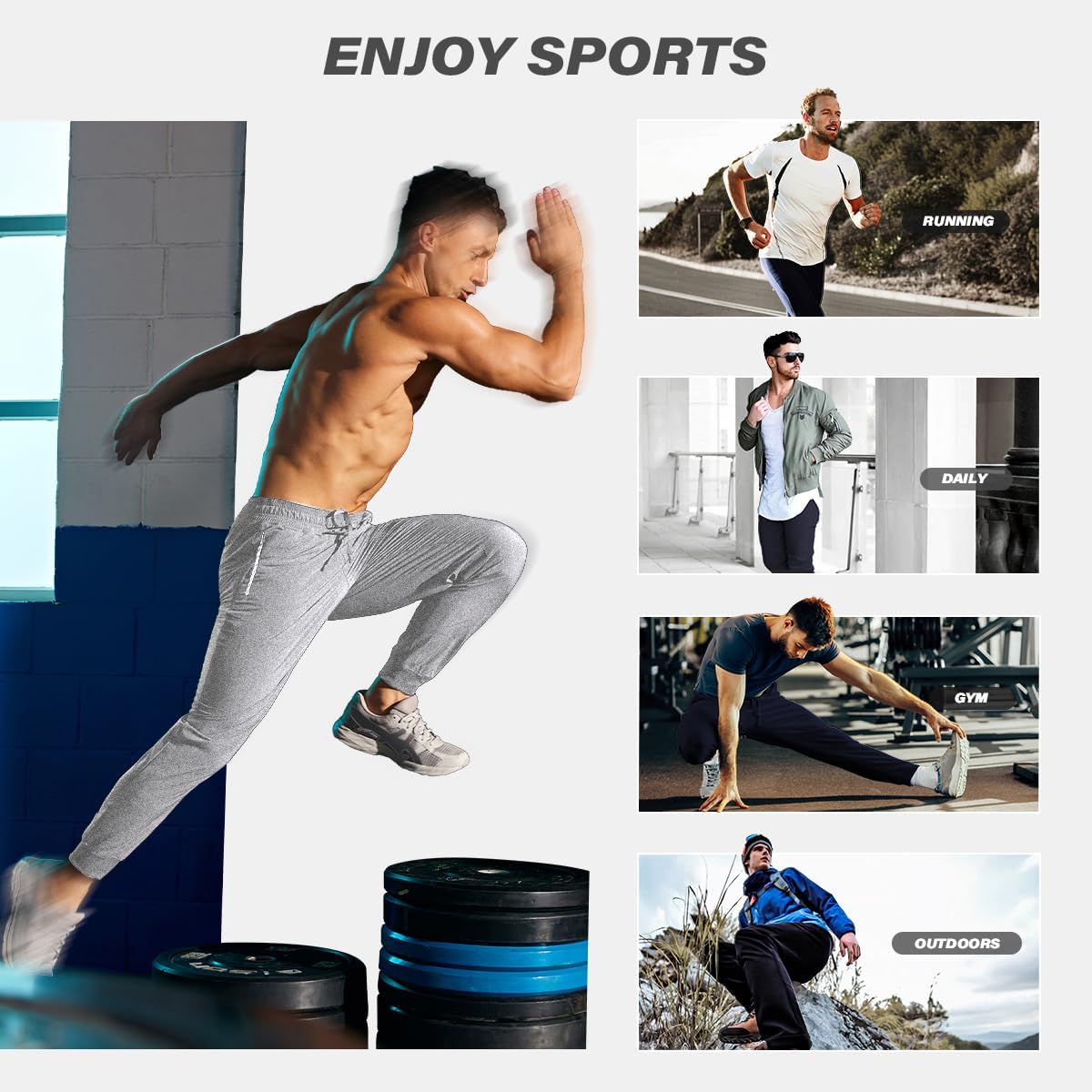 Casey Kevin Men's Joggers with Zipper Pockets Athletic Training Casual Sweatpants Breathable Soft Pants for Men - Image 4