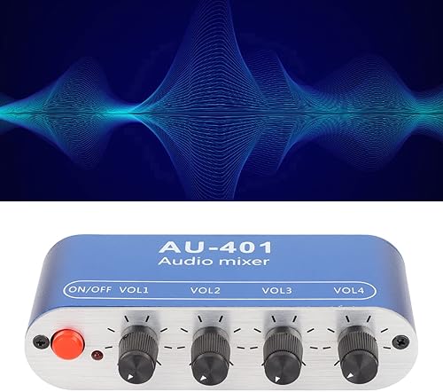 Miniatura 8 de plplaaoo Mini mezclador de audio, mini mezclador estéreo 4 en 1 ajuste de volumen de salida 0.138 in selector de sonido amplificador mezclador de