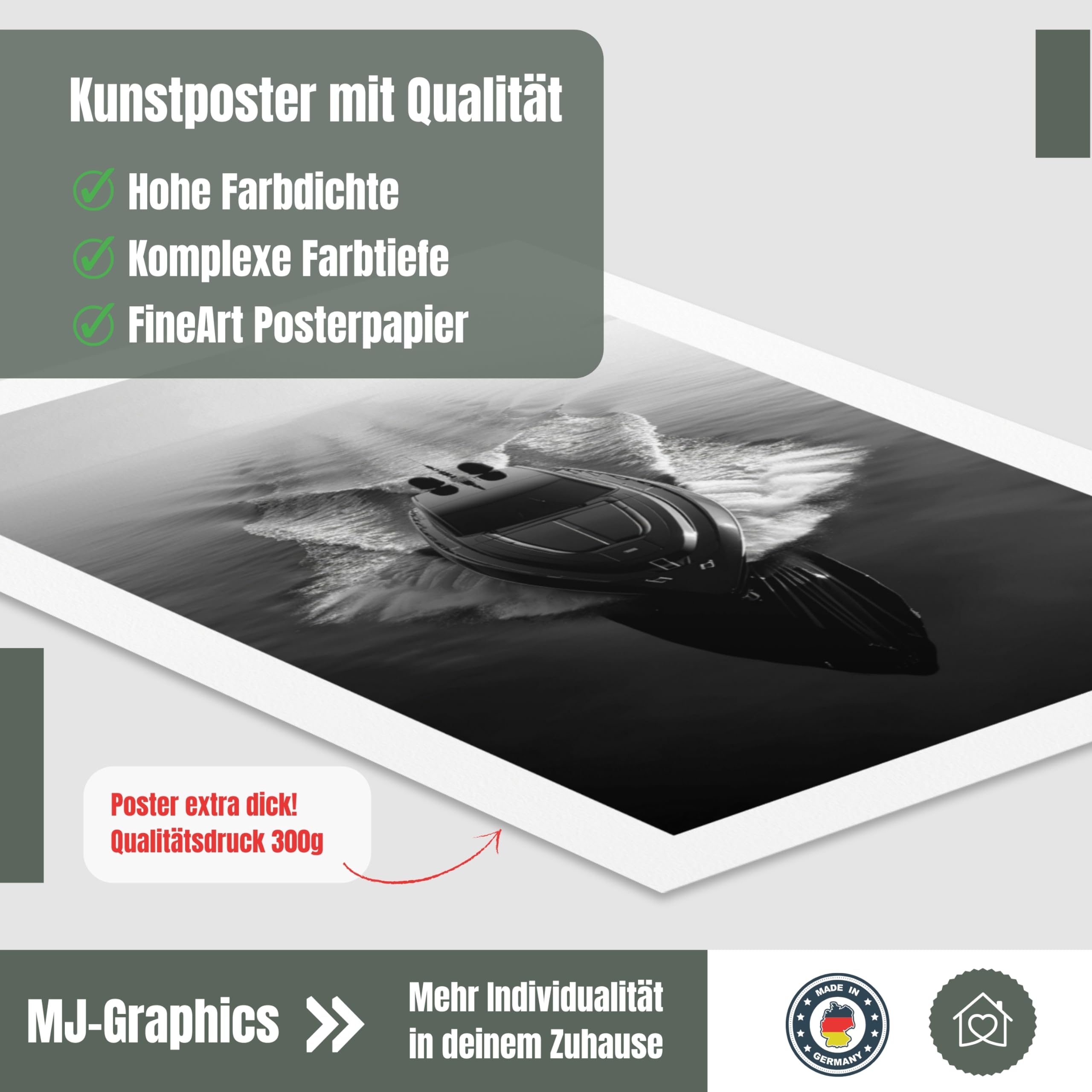 MJ-GRAPHICS® - Mood Poster Set Bilder Büro, Set Fashion Poster, Wandbilder Wohnzimmer Deko, Bild Porsche, 6xA2 Poster & Kunstdrucke Schwarz Weiß Bilder Schlafzimmer, Wohnzimmer Poster Set ohne Rahmen