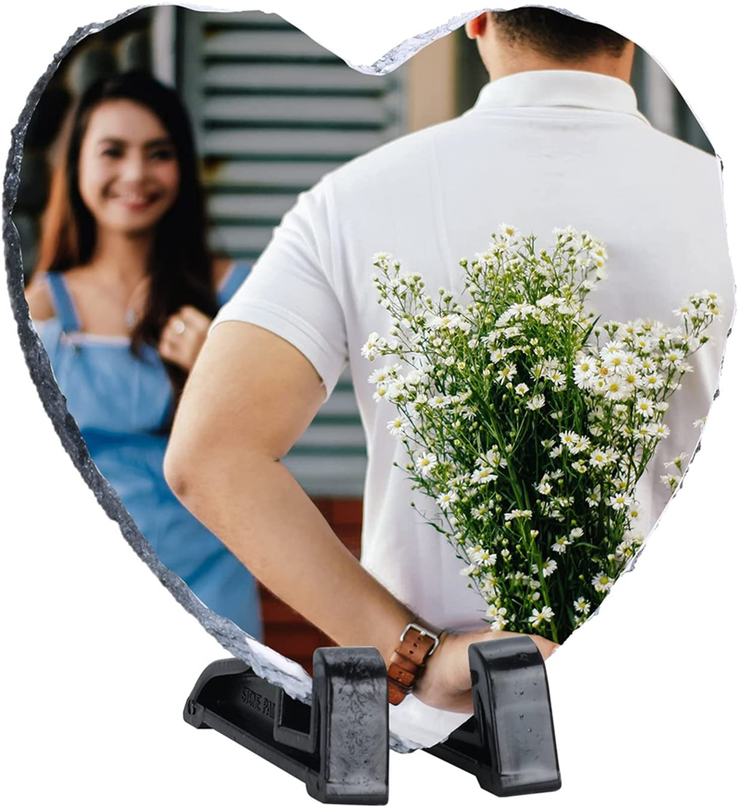 Ardoise photo personnalisée en cœur avec support pour souvenir