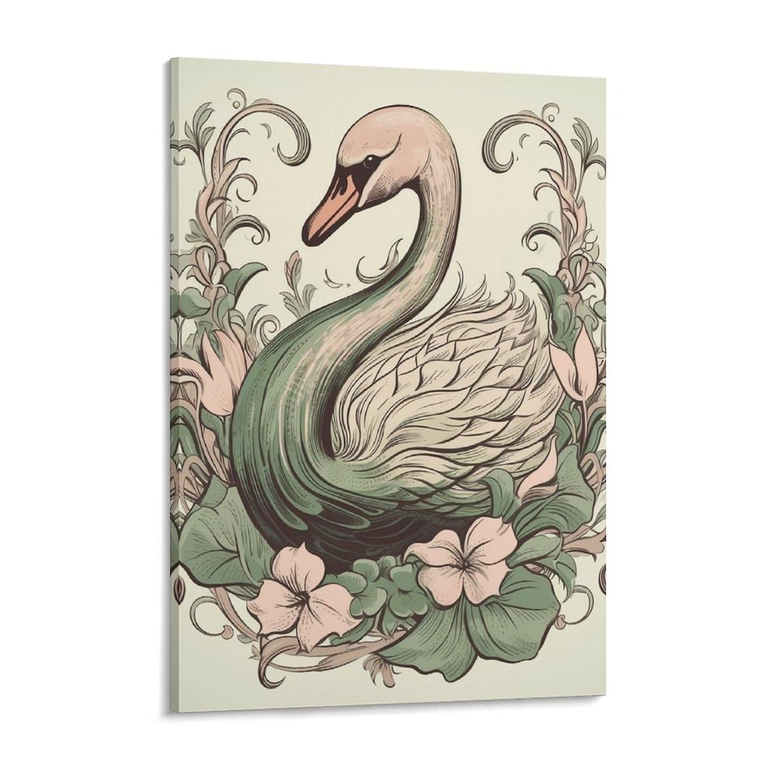 Swan on Leaves Canvas Wall Art for Bedroom 12x16inch Canvas Prints Artwork for Walls Modern Picture Artwork Painting for Living Room Aesthetic Wall Paintings for Bathroom Kitchen Office Decor