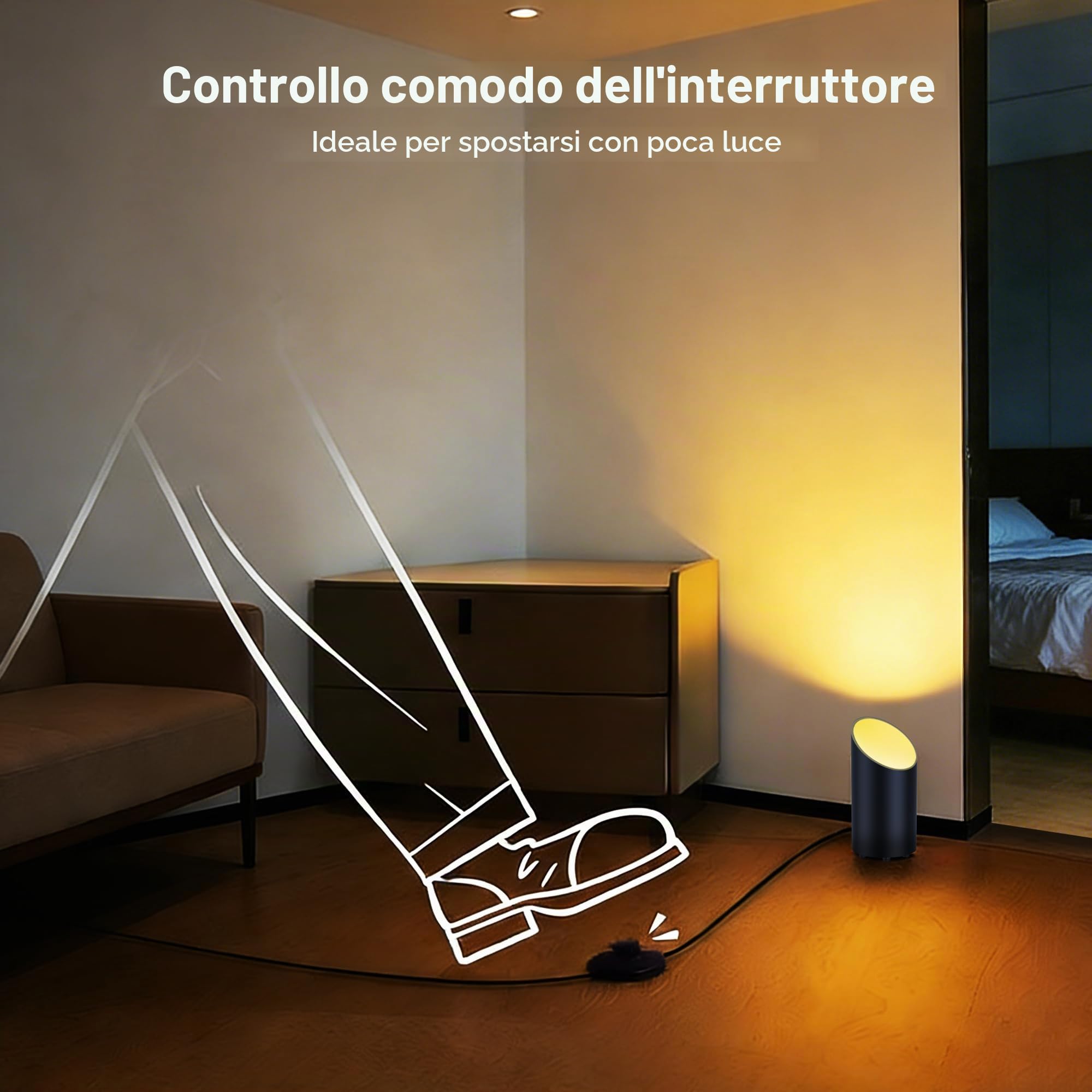 Faretto LED da Terra RGBW Smart, Uplight Spot da Pavimento Bluetooth con APP e Telecomando RF, Dimmerabile 1-100%, RGB + 6000K, 10 Scene, 7W, IP44, Cavo 180 cm con Interruttore a Pedale