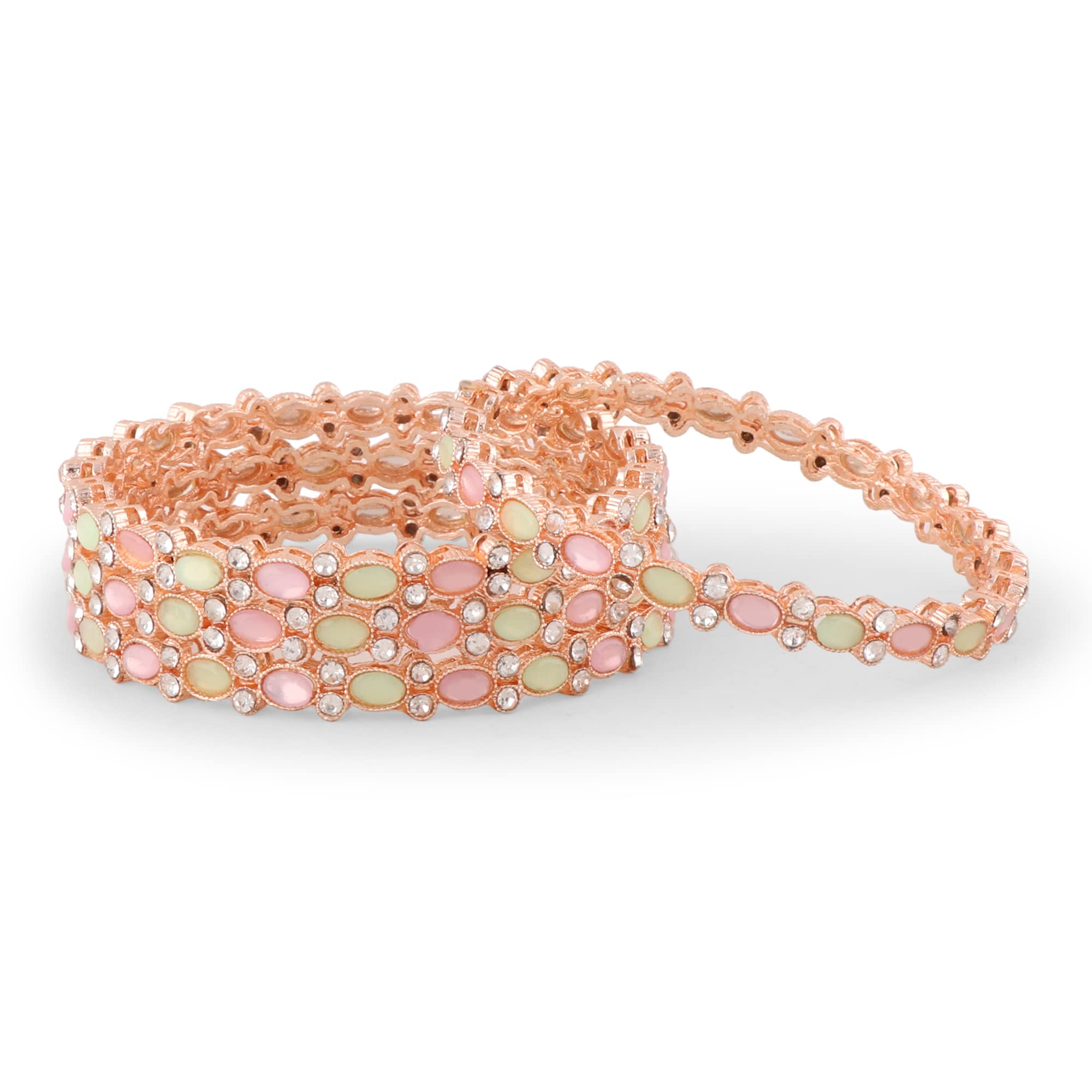 GenericTraditional Beautiful Color Of Rajasthani Rose Gold, Pink, Silver & Green Color Bridal Set of 4 Stone-Studded Bangles Design For Women & Girls Set