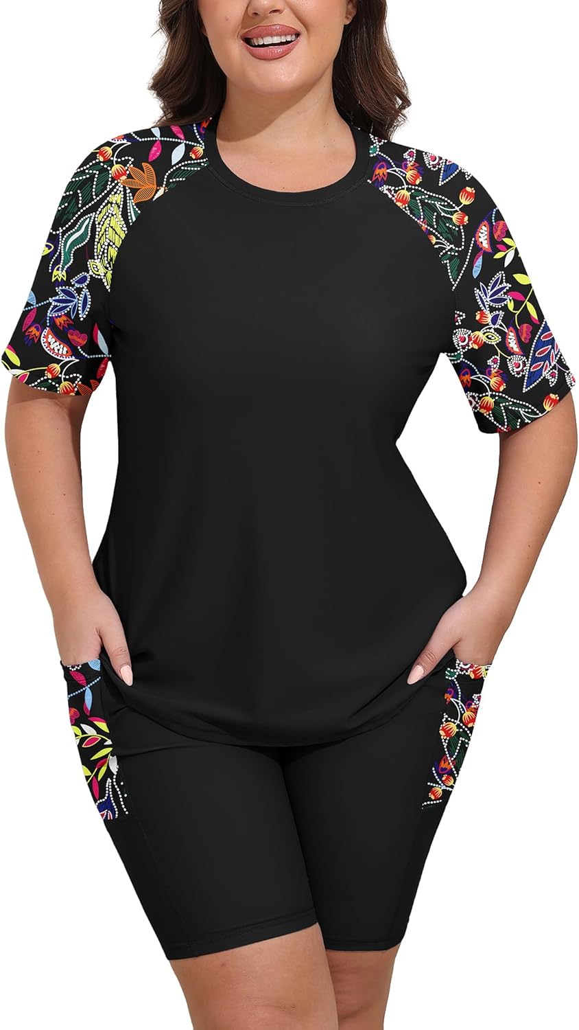 Arolina Rash Guard for Women 2 Piece Swimsuits UPF 50 Swim Shirts with Boyshorts Modest Bathing Suit Swimwear