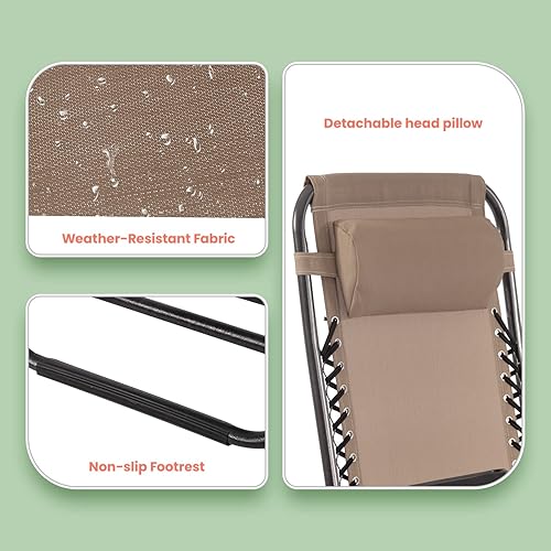 Miniatura 6 de PayLessHere Silla de descanso ajustable de gravedad cero, silla de playa plegable de textileno con almohada extraíble y soporte para tazas para