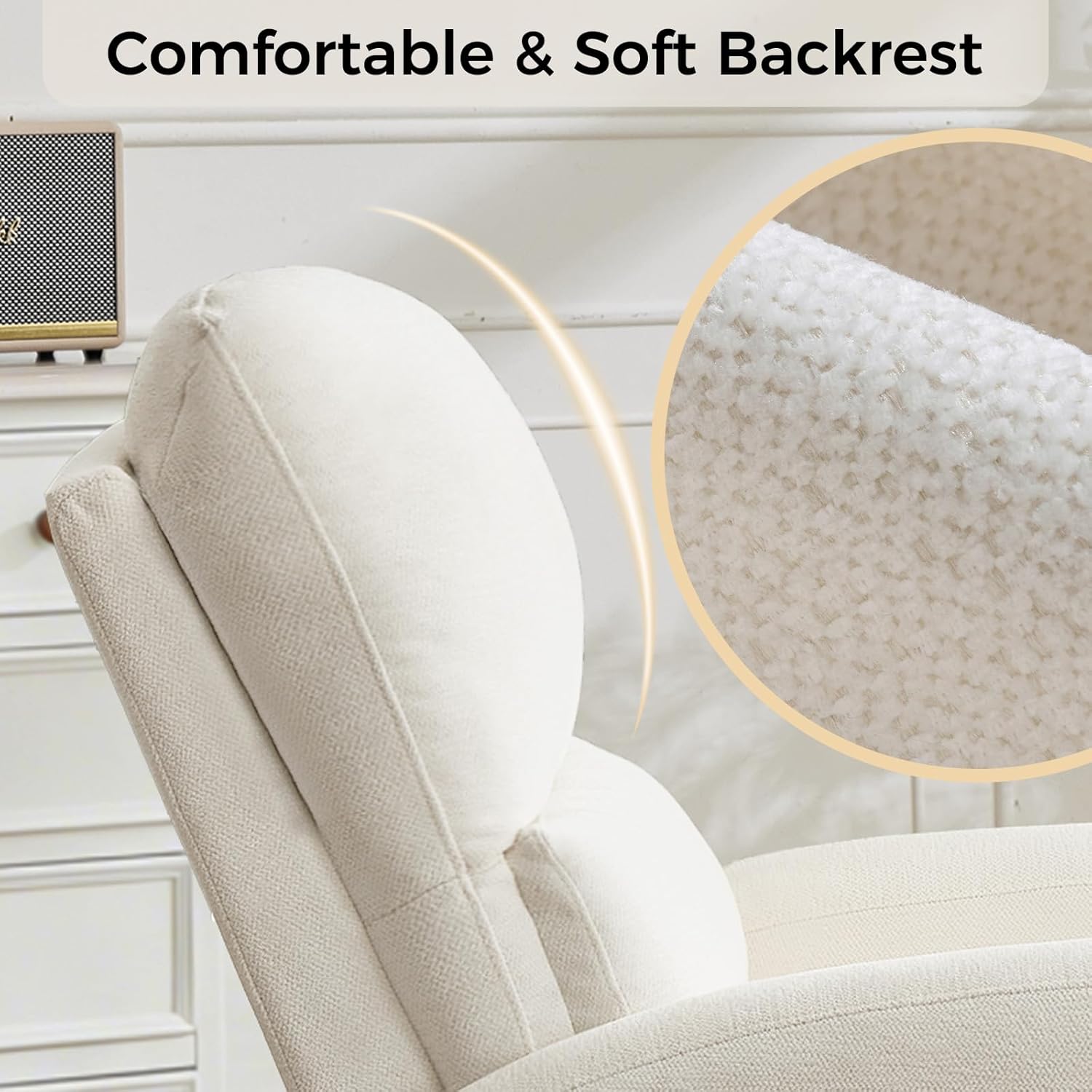 Swivel Rocker Recliner, Manual Swivel Glider Nursery Recliner Chair with Adjustable Headrest and Lumbar Support, Rocking Recling Chairs for Small Space, Living Room, Bedroom, White