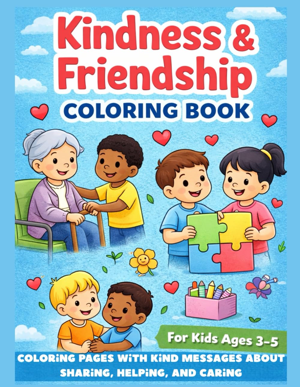 Kindness & Friendship Coloring Book for Kids Ages 3–5: Simple Coloring Pages and Heartwarming Messages to Teach Sharing, Caring and love