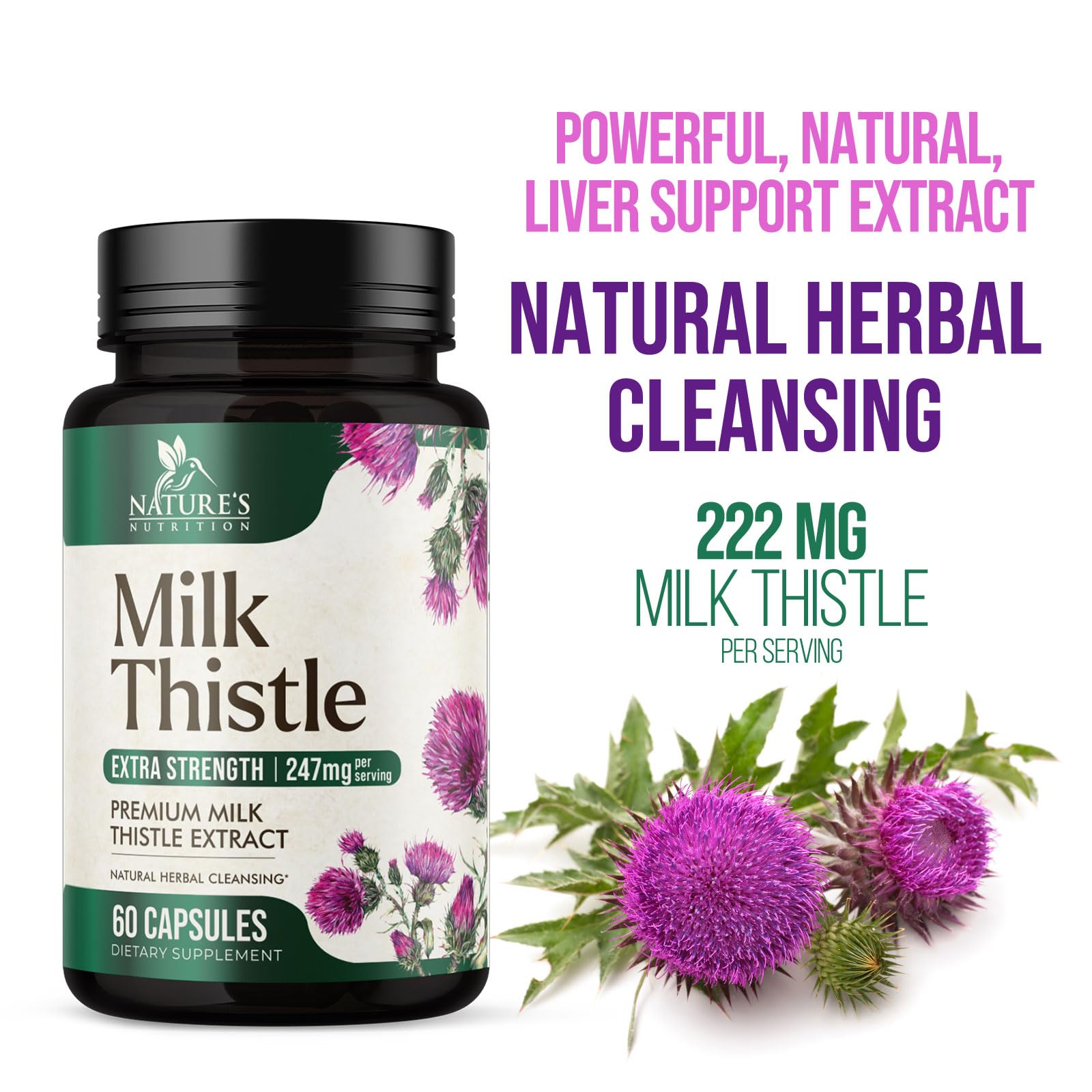 Milk Thistle Supplement - Powerful Liver Cleanse Detox & Repair Formula - Milk Thistle with Silymarin Marianum & Dandelion Extract - Natural Herbal Liver Health Complex - Made in USA - 60 Capsules — Amazon image 6