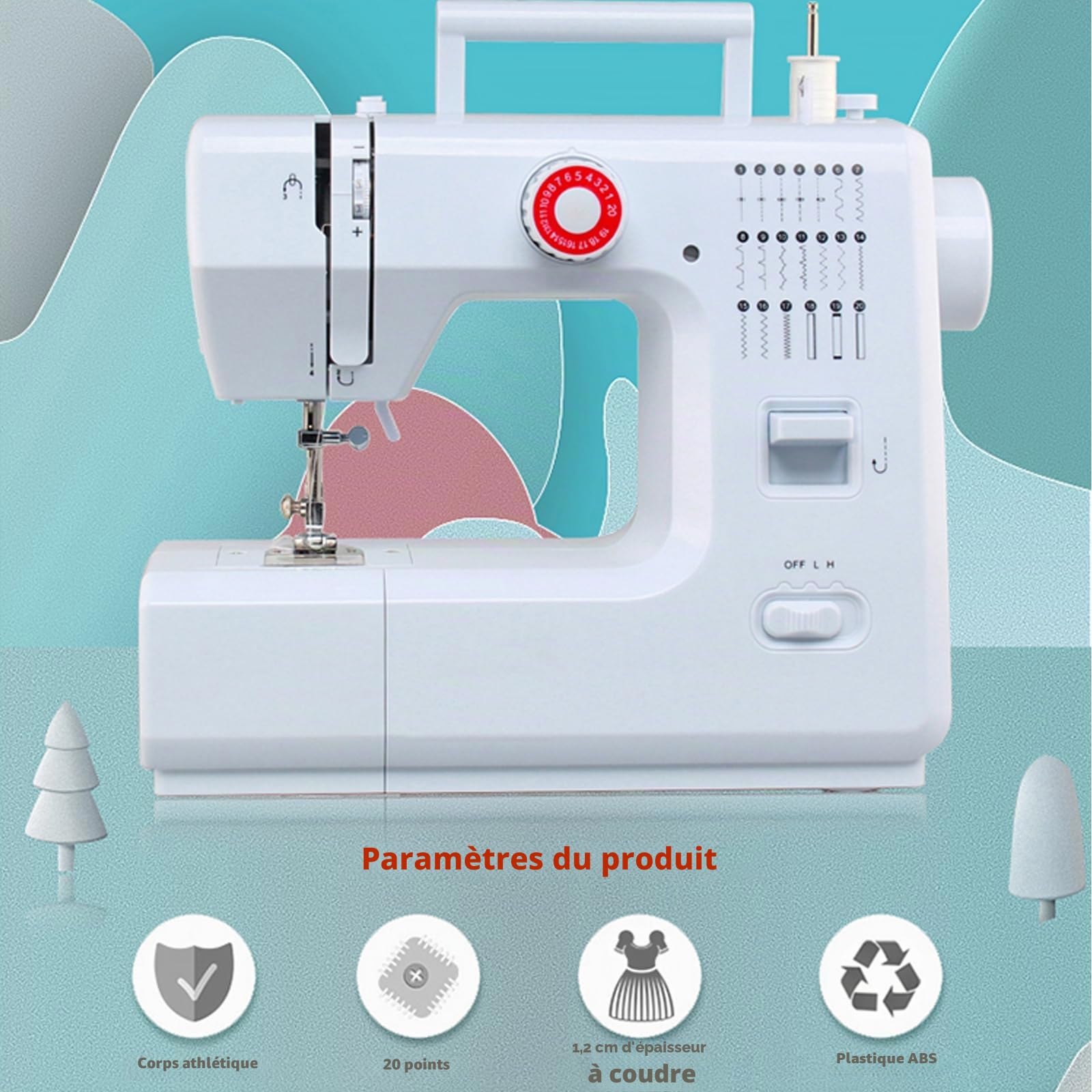618 Machine à Coudre électrique Multifonction avec Pédale, Mini machine à coudre 20 points Machine à Coudre électrique pour Débutants (Machine à Coudre+Kit de Couture + 11 Pieds Presseurs)