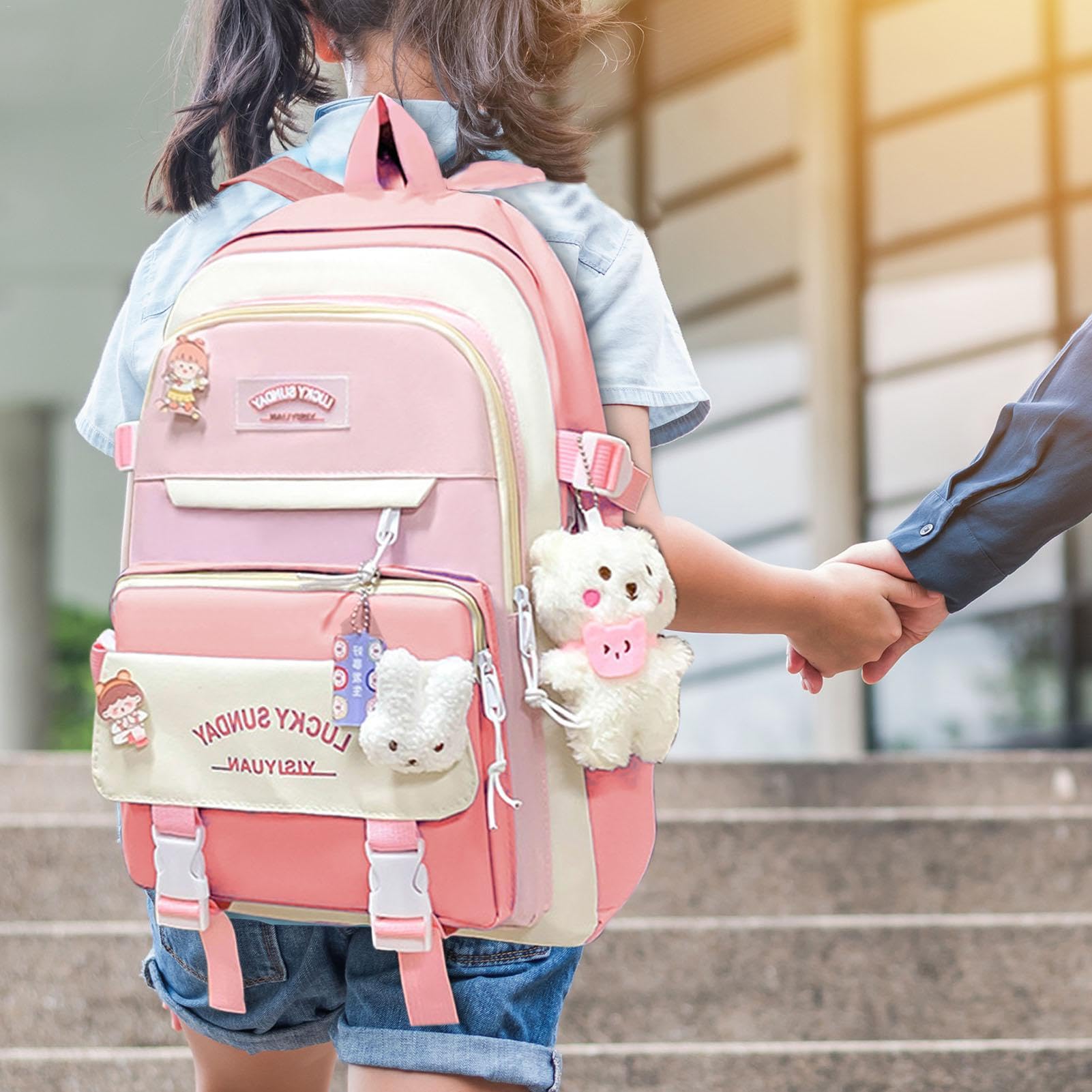 Generisch Juego de mochila escolar para adolescentes, juego combinado para mochilas de lona, mochila escolar para niños, niñas, adolescentes y estudiantes