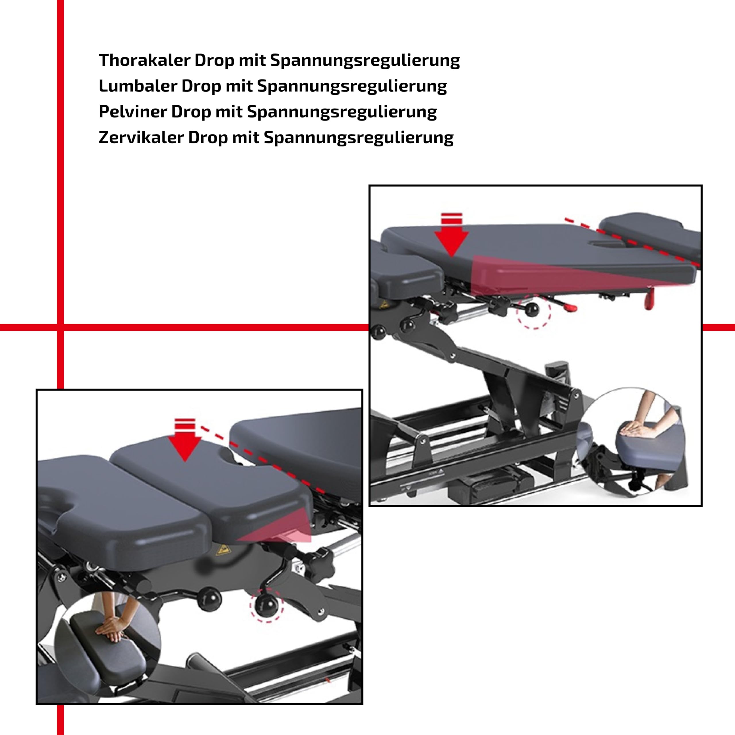 Professionelle Chiropraktik-Liege Herrington-481 – Elektrisch Verstellbar mit Integrierten Drops, Traktion und Flexion – Mit 1 Zusätzlichem Drop Gratis (Thorakal/Becken)