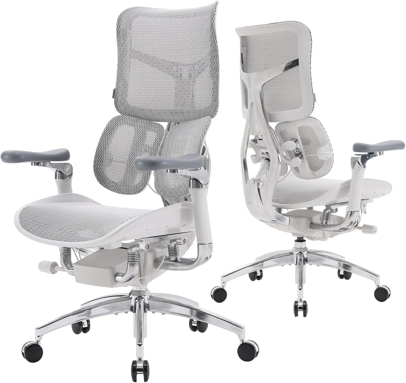 Doro S300 Ergonomic Office Chair, Dual Dynamic Lumbar Support, 6D Coordinated Armrests, Adjustable Rolling Desk Computer Gaming Chair (White Italian Velvet Mesh)