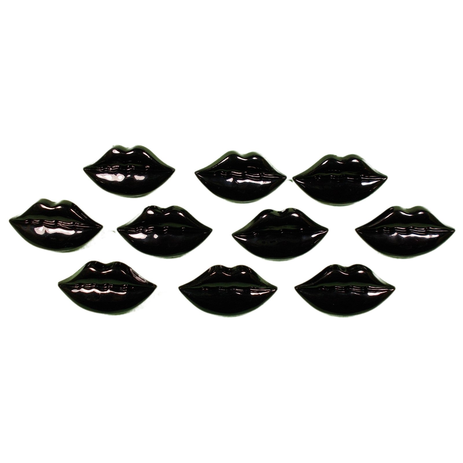 Lips Shape Plastic Kitsch Buttons 25mm Pack of 10 (Black)