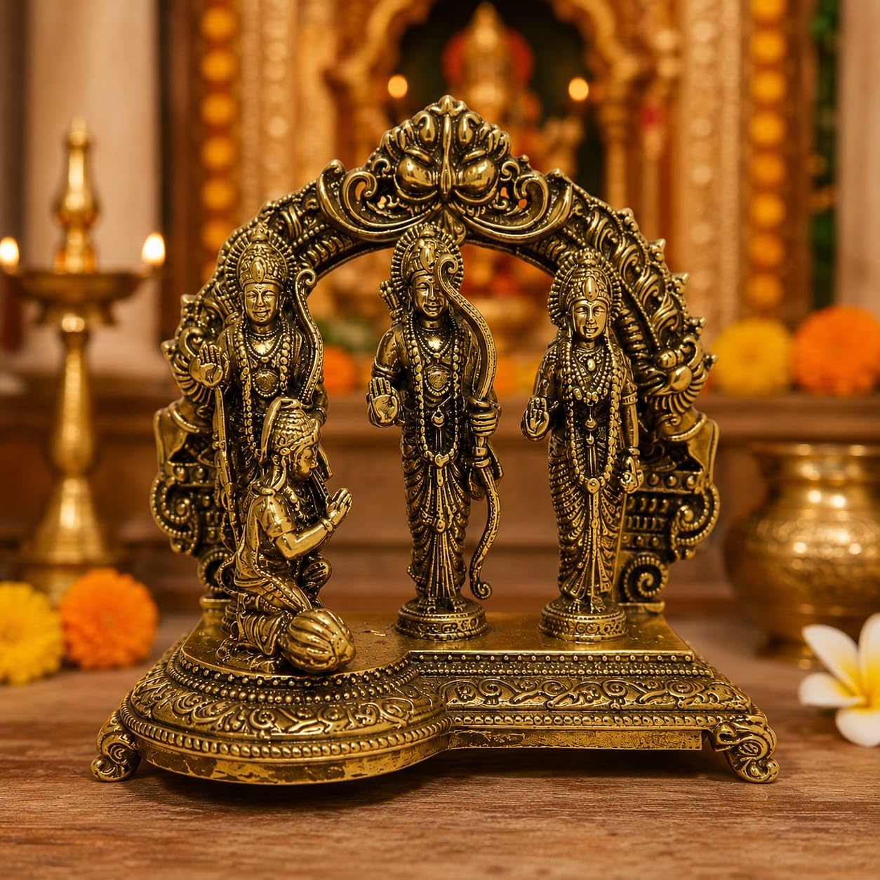 Brass Ram Darbar Idol with Arch, 5 cm Hindu Deity Statue | Fine Detailing, Home Temple Decor, 5x4x3 cm Size, Antique Gold Finish, Puja & Meditation Use-image-35