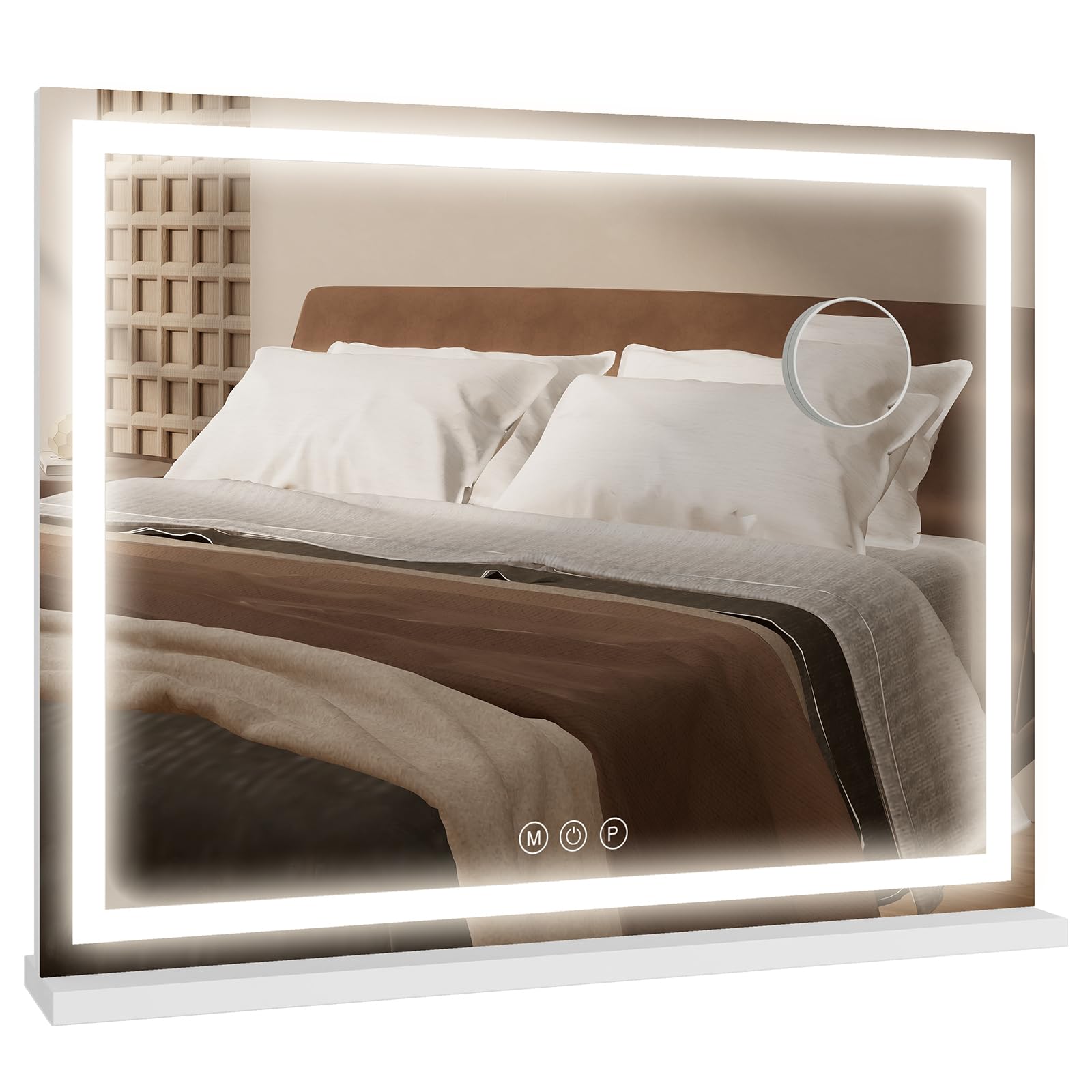 YU YUSING Espejo Maquillaje con Luz, 70x55cm, 3 Modos Iluminación Regulables, Espejo Tocador Grande, Espejos de Mesa, Cargador USB, 10x, Vanity Mirror Tocador Dormitorio, Controles Táctiles, Blanco