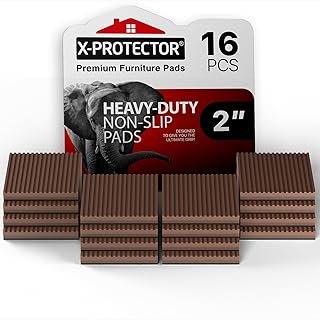 X-Protector Non Slip Furniture Pads - 16 PCS 2" Square - Self-Adhesive Anti Skid Pads for Furniture - Anti Slip Furniture Pads - Brown Furniture Pads for Hardwood Floors - Unique Anti Vibration Pads!
