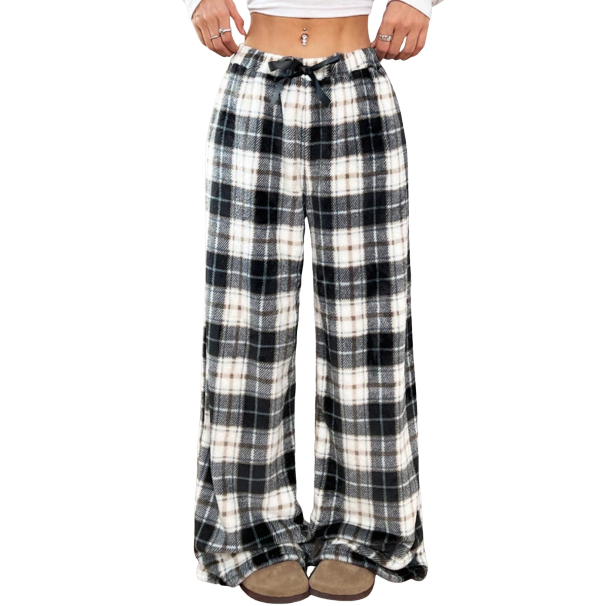 Y2k Grunge Cute Pants Women Fuzzy Pajama Lounge Pants High Waisted Fluffy Pjs Pants