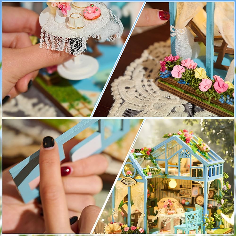 Casa de Muñecas en Miniatura Maquetas, DIY Miniature House Maquetas, Miniatura Invernadero con Luz, DIY Casa en Miniatura para Adultos, Regalo para Niño Adultos Cumpleaños Navidad