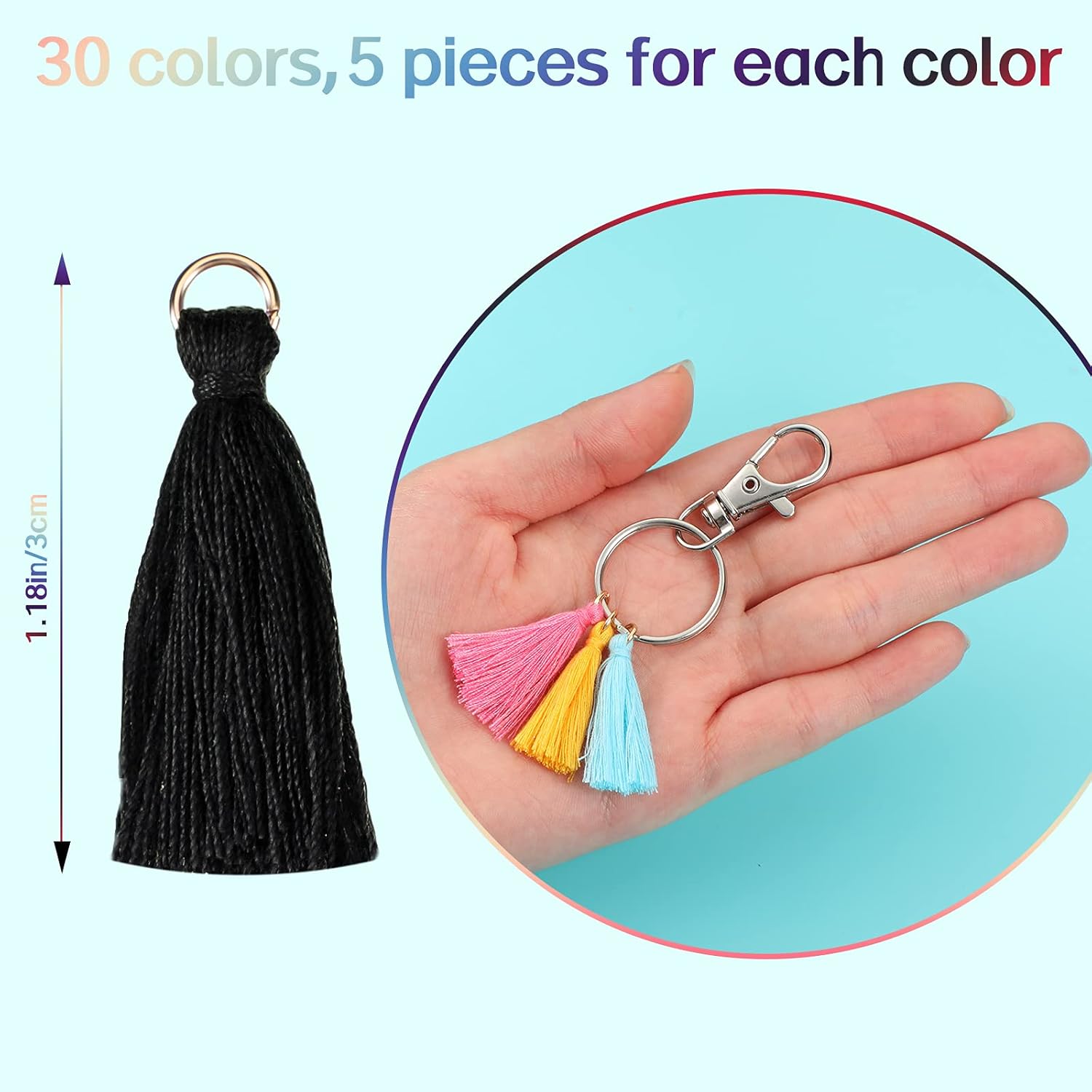 Mini Tassel Multi-Color Tiny Handmade Craft Tassels Soft Keychain Charms with Loop for Jewelry Making Bag Charms Pendant Earring Decorations DIY Crafts, 30 Colors (150 Pieces) - Image 4
