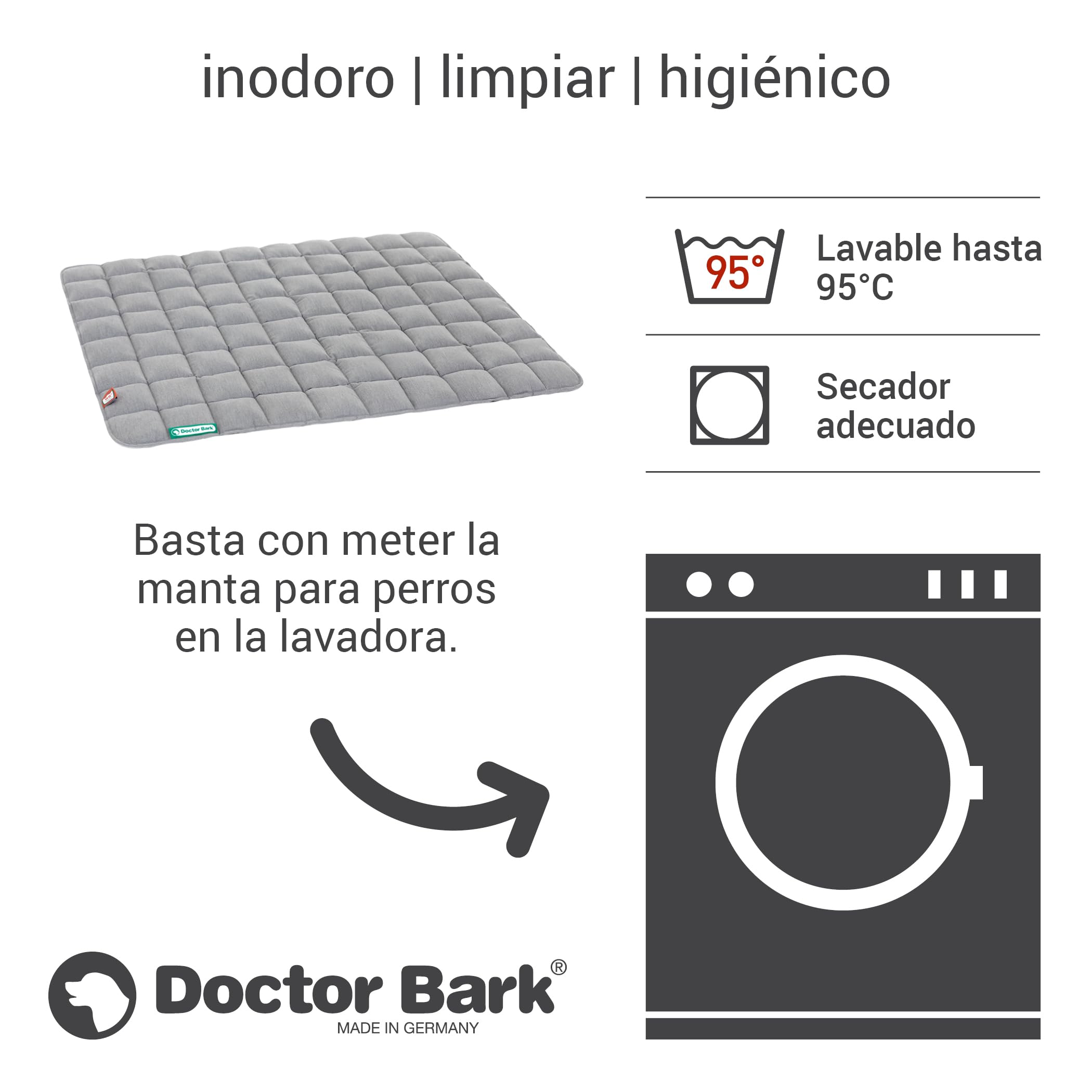 Doctor Bark Manta, Perros Grandes/hundematte, Gris Claro, para alérgicos, antiarañazos, Transpirable, Estable, Resistente, Apto para Lavadora y Secadora. - Lavable a 95 °C - Tamaño a Elegir