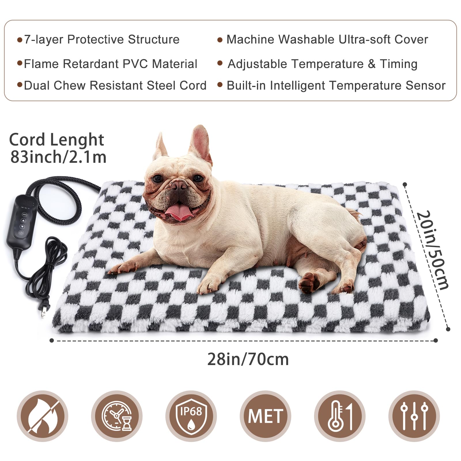 MIXJOY Cuccia riscaldata per cani, 11 cuscinetti termici regolabili per interni con timer, cuscino riscaldante per animali domestici per cani e gatti