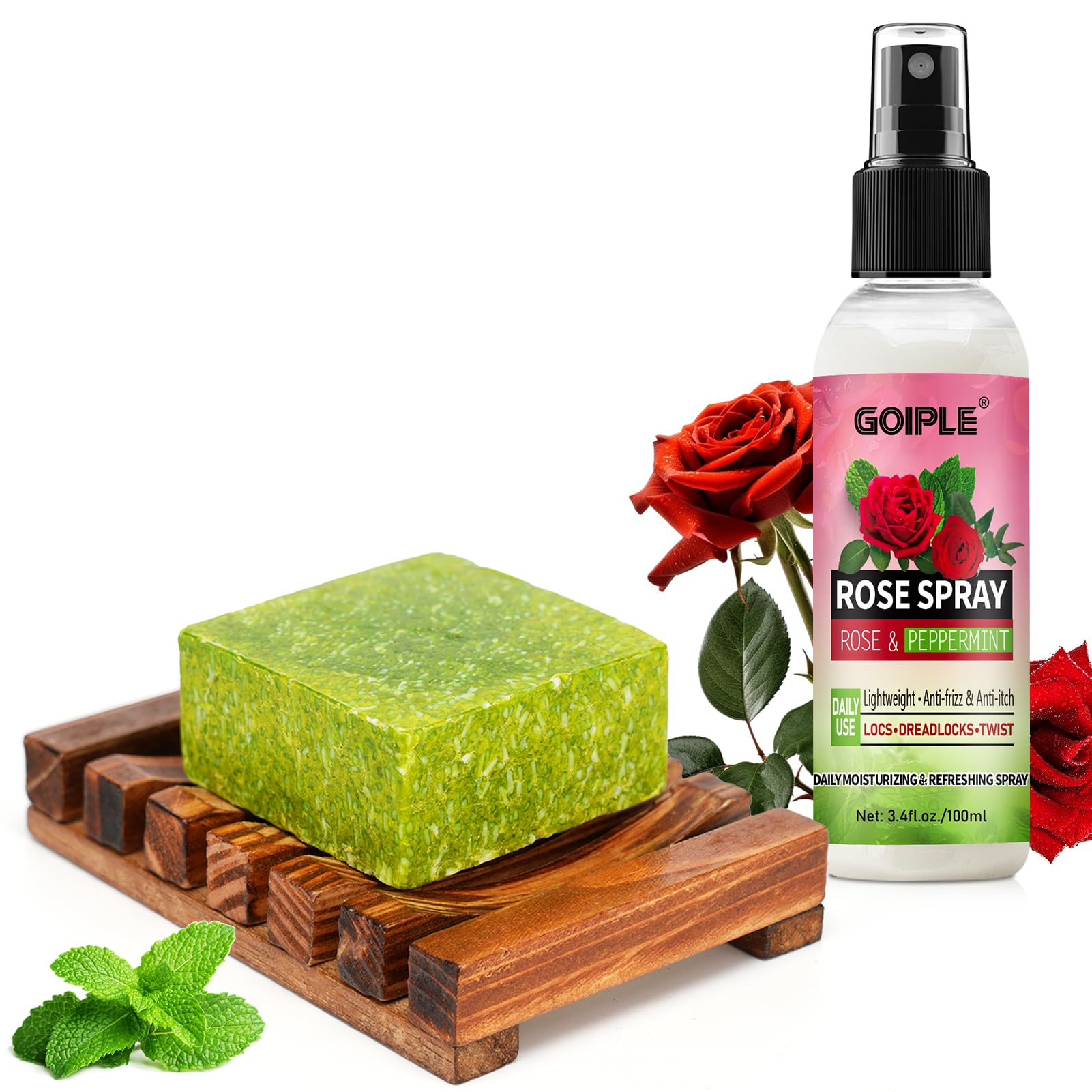 Loc Shampoo Bar & Conditioner- Braid Shampoo Bar Works for Dreadlocks, Microlocs, Locs, Braids Remove Product | Rose Water for Hair Loc Spray Moisturizing Refreshing & Wooden Holder