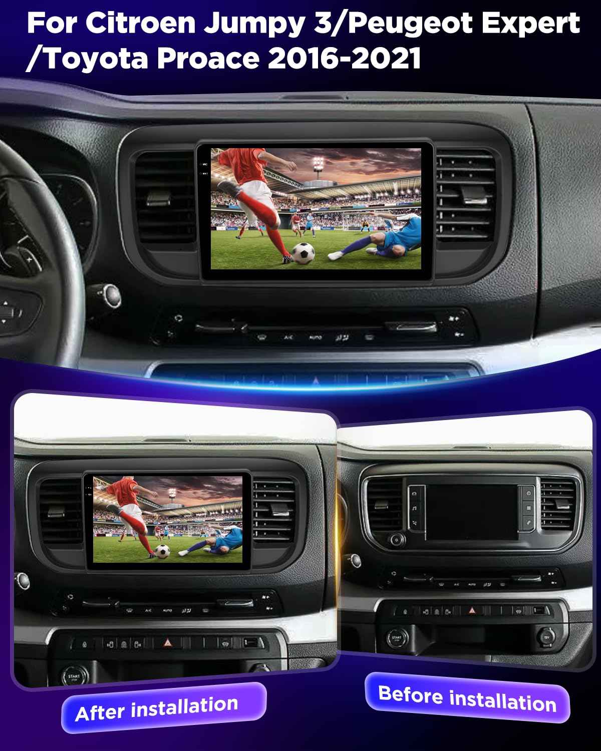 NHOPEEW Autoradio Android 4+128 GB per Citroën Jumpy 3/Peugeot Expert/Toyota Proace 2016-2021 con supporto CarPlay e Android Auto, WiFi, GPS, comandi al volante + telecamera di retromarcia