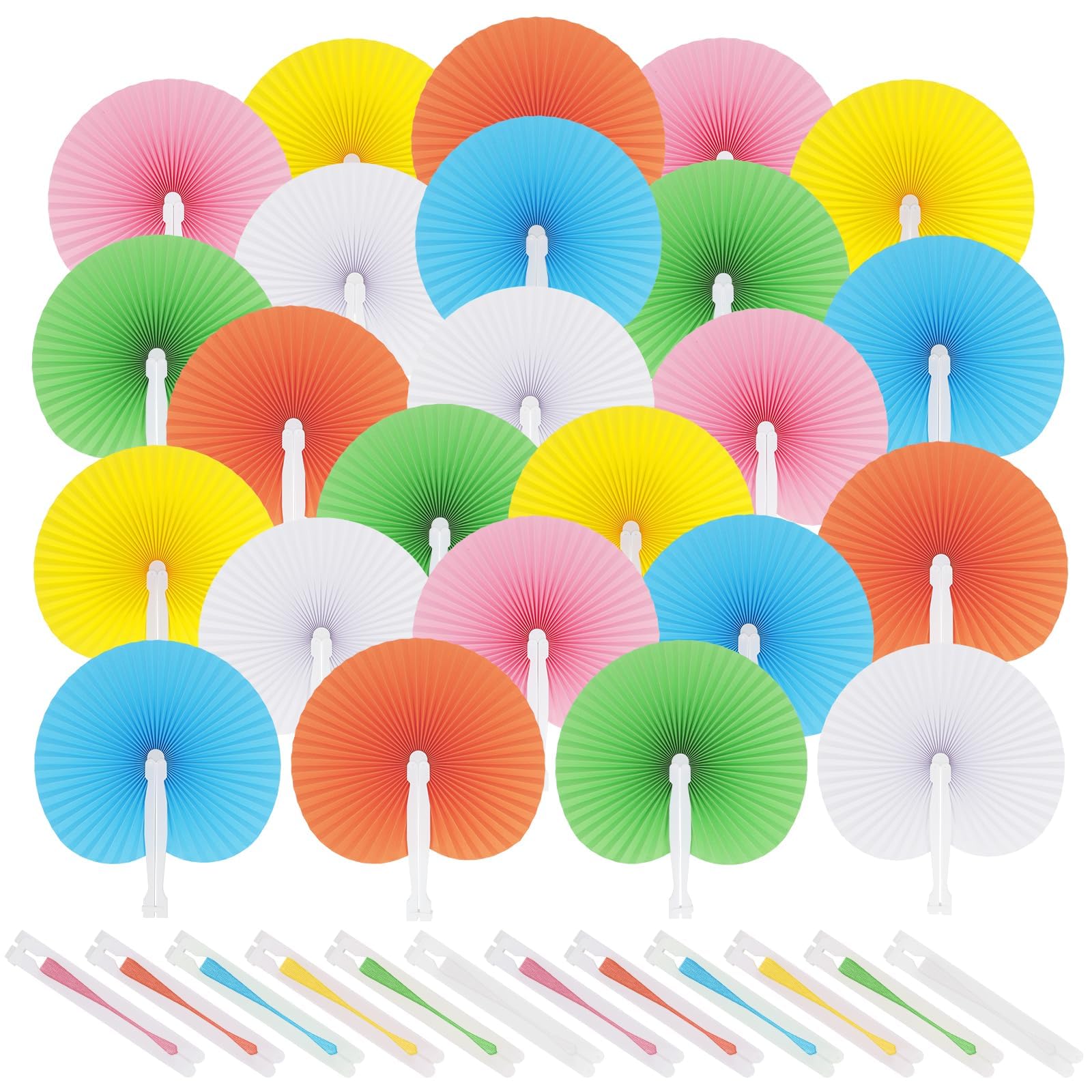 48 Pack 6 Colours Round Handheld Folding Paper Fans for Summer Weddings