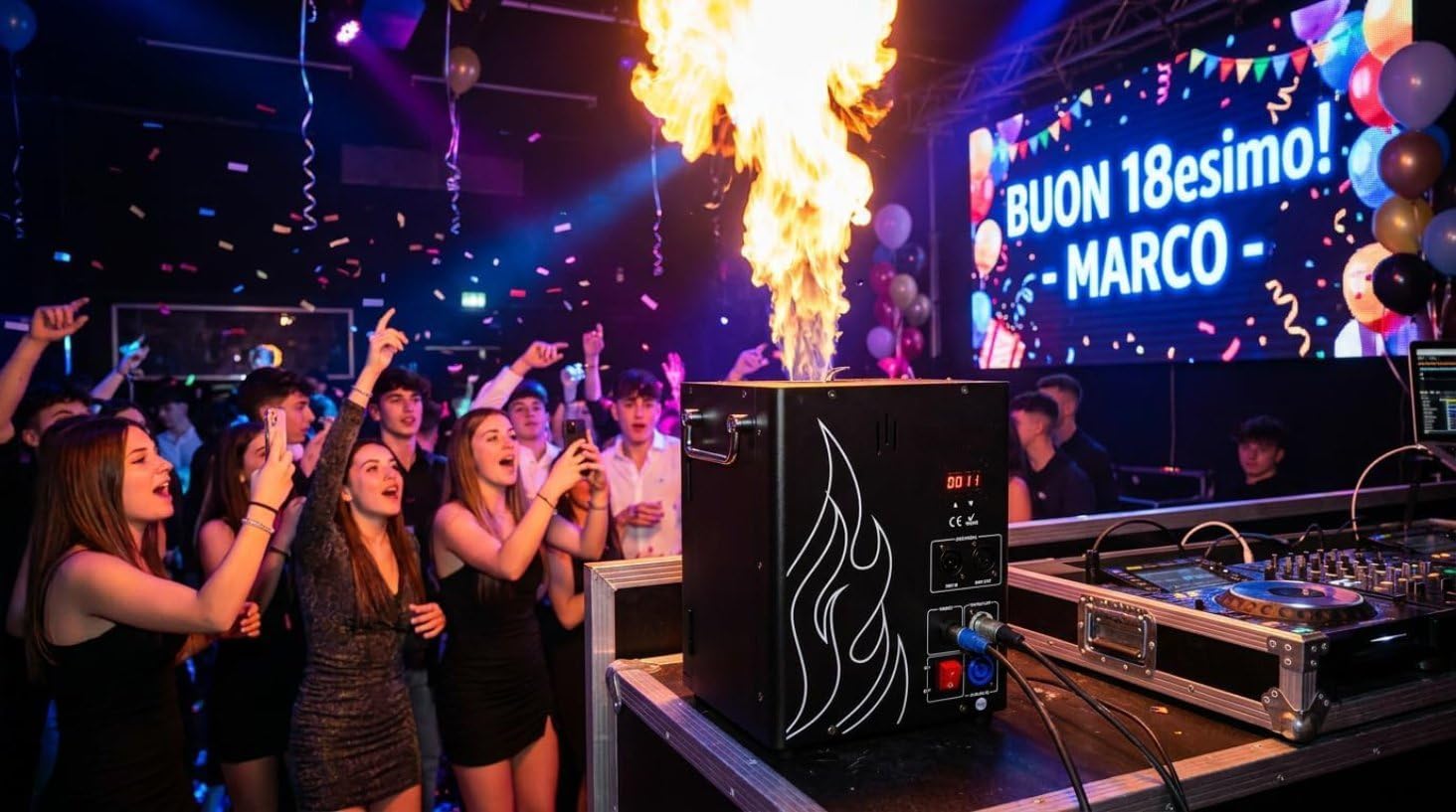 NLIGHTING Macchina Effetto Fiamma DMX Professionale 2-3 Metri PRO SFX – Macchina Effetto Fuoco per DJ, Eventi e Concerti, Teatro con Controllo DMX512, PowerCON, 2 Canali, Compatta e Trasportabile