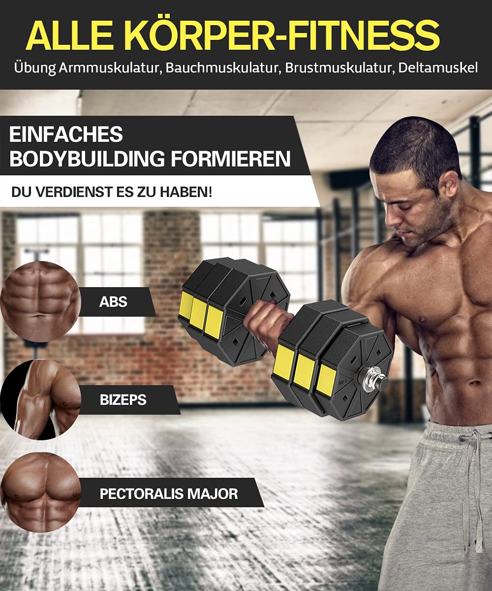Verstellbares Hanteln Langhanteln Gewichte Set, 3IN1 Kurzhanteln Hantelset mit Solide Hantelgriffen Bis zu 10kg 15kg 20kg Freies Gewicht Dumbbell für Bodybuilding Fitness Gewichtheben Training