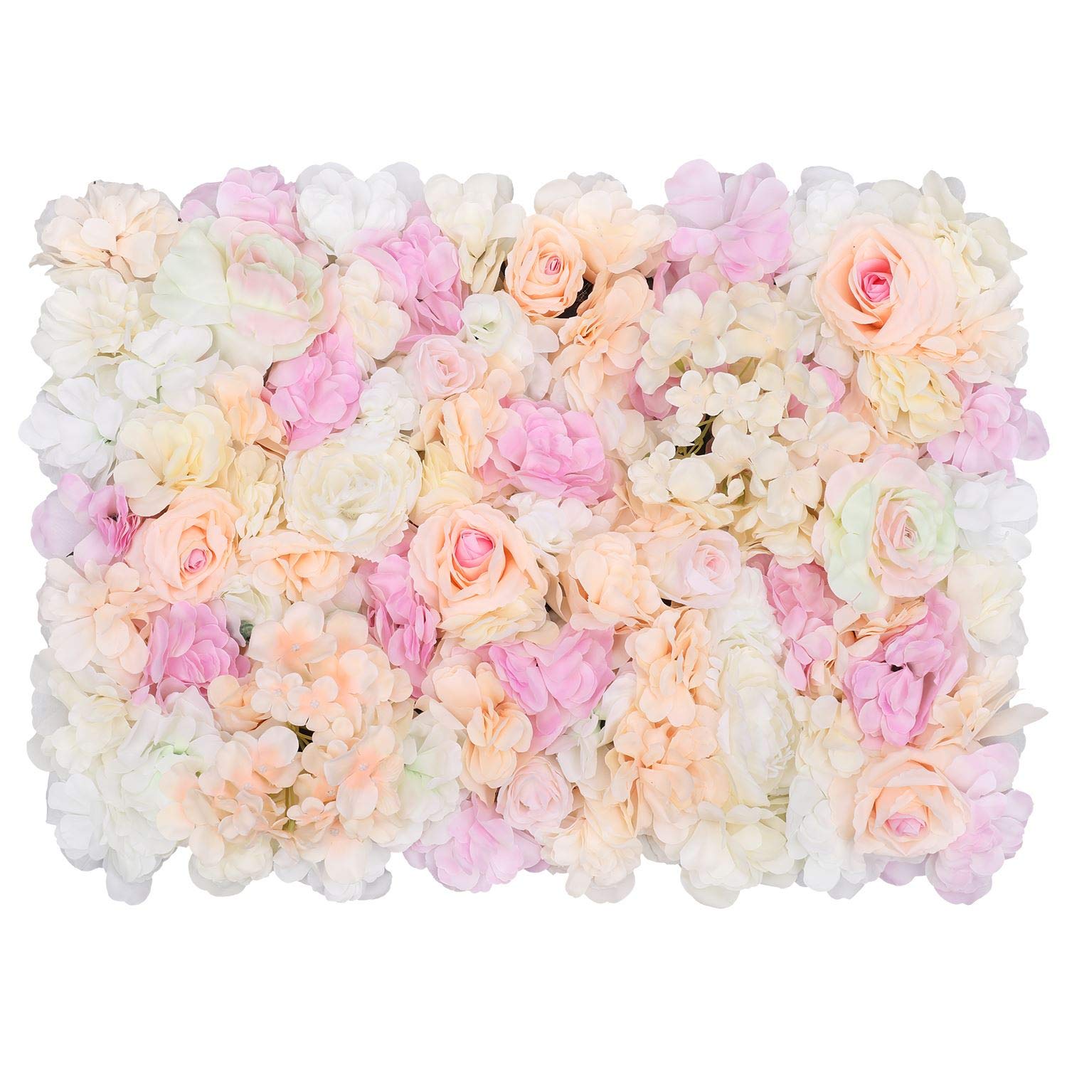 WedDecor 12Pcs Flower Panels Wall Décor Artificial Silk Flowers Romantic Floral Backdrop Wall Hedge Home Decoration Wedding Party Photo Background, Peach, 60 x 40cm