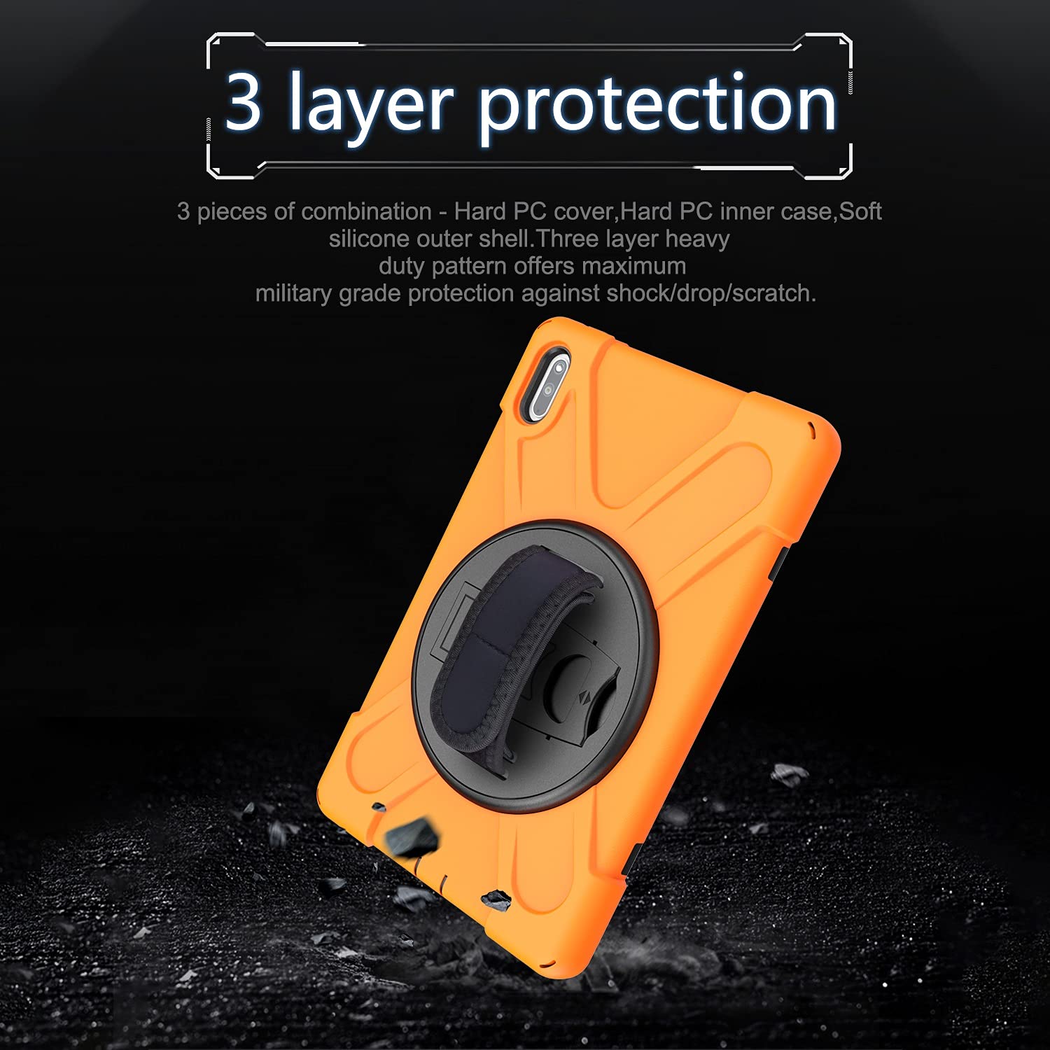 Pokrywa tabletu Pokrywa tabletu dla Huawei MatePad 10.4inch, Dzieci Full Body Shockproof Tablet Case z Pasek ręczny/Pasek na ramię Obrotowy Kickstand Strona główna tabletu(Orange)