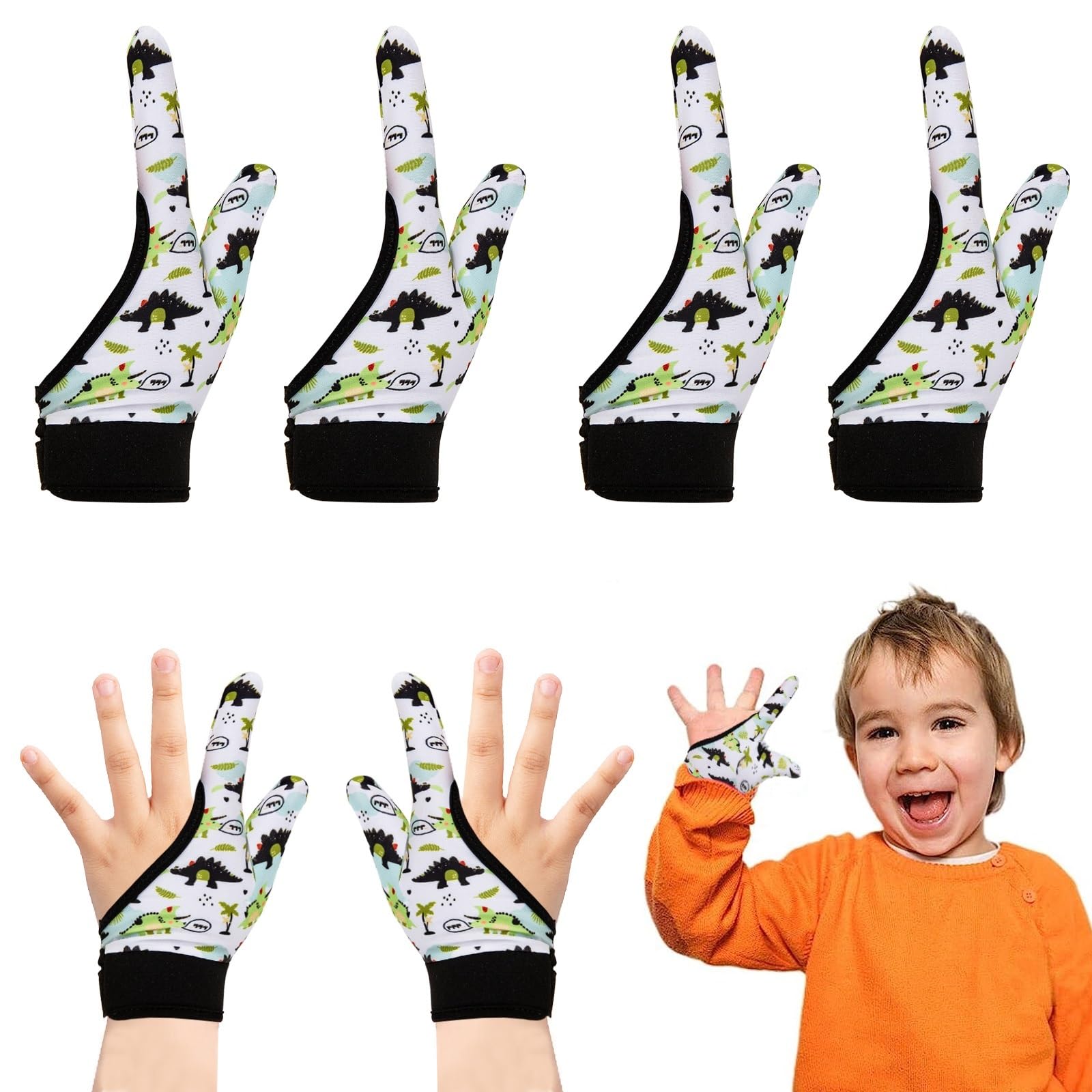 Yxmeiguo 4pcs Thumb Sucking Guard Gloves Kids Anti Thumb Sucking Glove Chewy Compression Thumb Sucking Stop Nail Biting Finger Biting Glove for Kids Thumb Guard for Ages 5-12-image-24