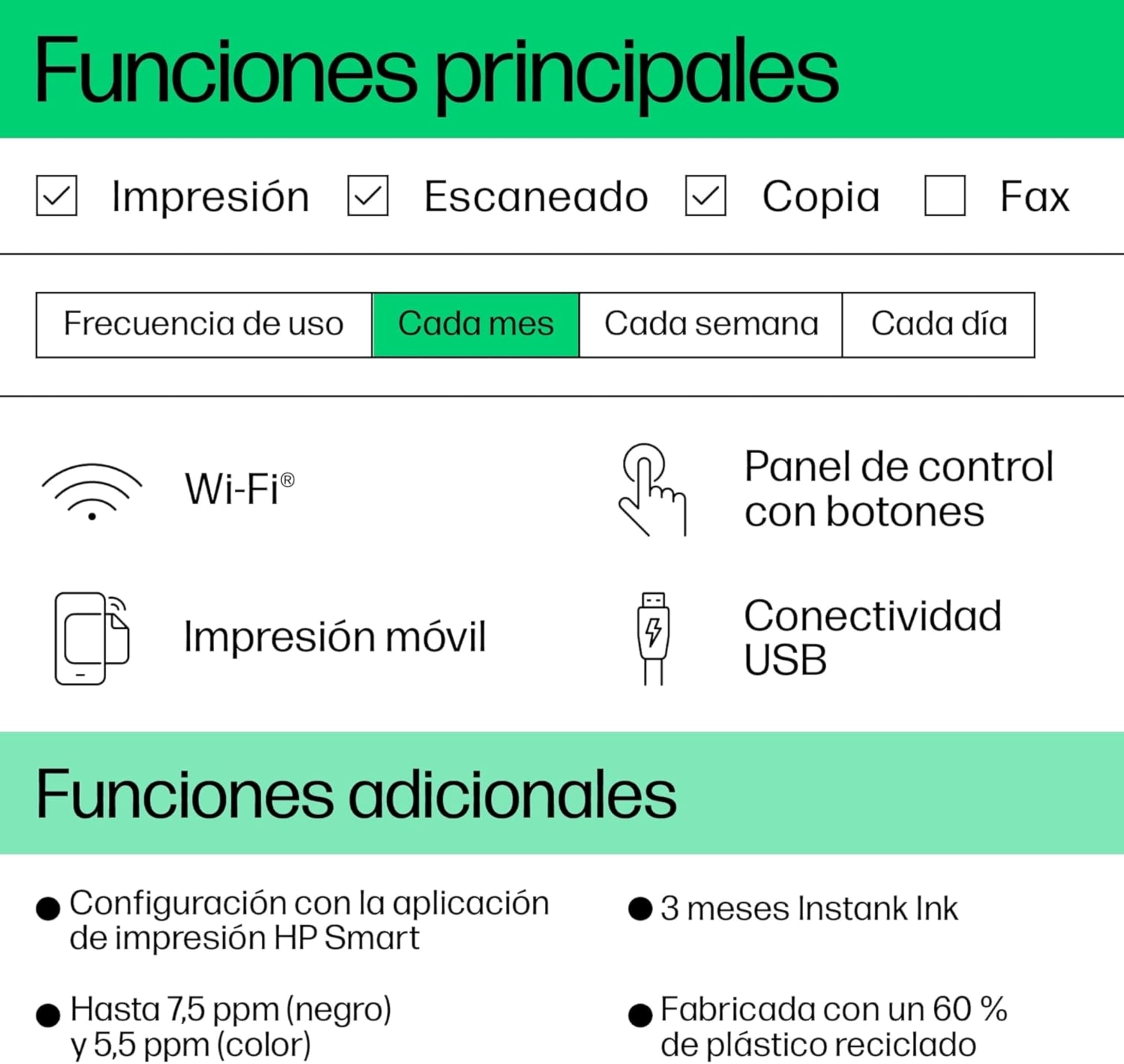 HP DeskJet 2820e Impresora Multifunción de Inyección de Tinta A4 a Color, Impresión a Doble Cara Manual, 7,5 ppm, Wi-Fi, Smart, Blanca