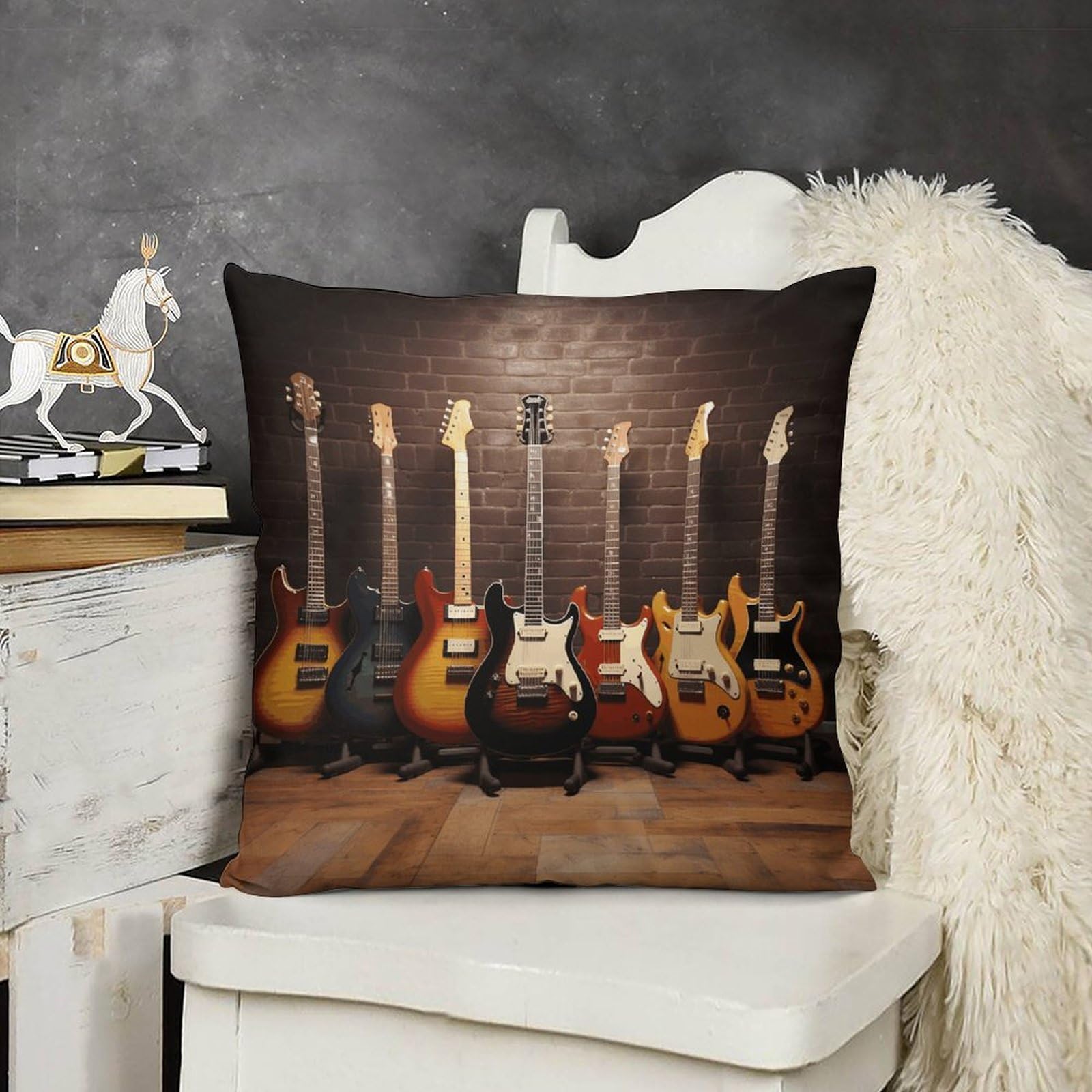FodPand Decorative Guitar Collection Throw Pillow Covers 16x16 Soft Plush Cozy Cushion Cases with Invisible Zipper Body Pillowcase Square Accent Pillow Shams for Couch Sofa Bedroom Living Room