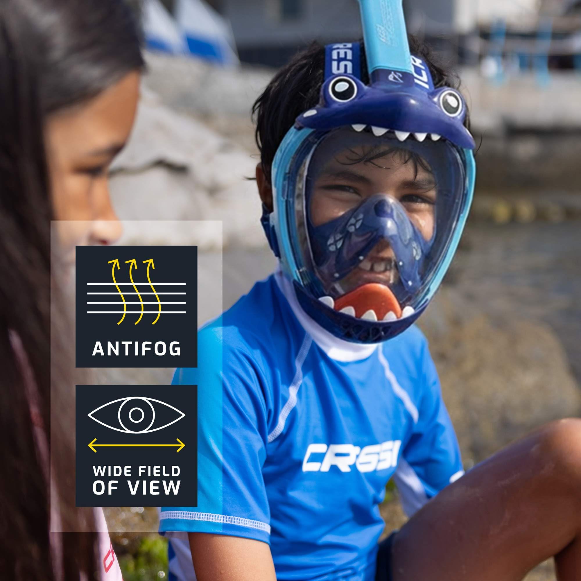CRESSI Kiddy Kids Full Face Mask Black/Clear/Red - Full Face Mask - CO2 Safe - Designed Specifically for Children, Anti Fog, Exhalation Valve and Dry Snorkel