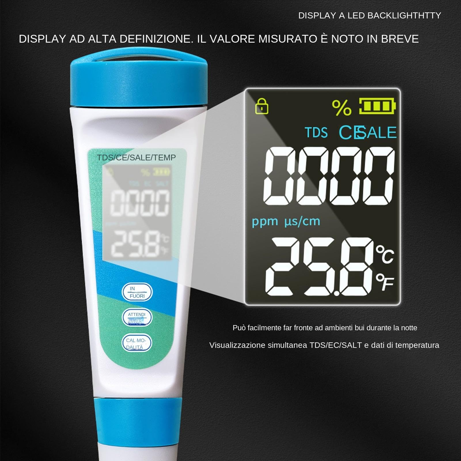 Medidor de prueba de agua, medidor de salinidad para acuario Kit de prueba