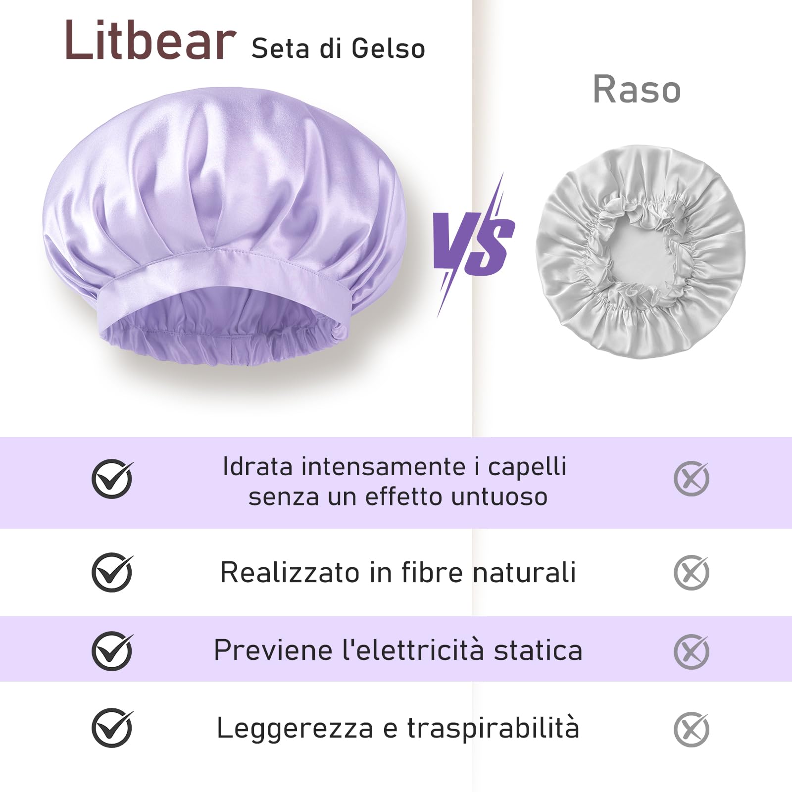 LitBear 22 Momme - Cuffia in Seta per Dormire, 100% Seta di gelso, 100% Silk Bonnet con Fascia Elastica, Traspirante e Regolabile per Capelli Ricci, Colore: Rosa., 61