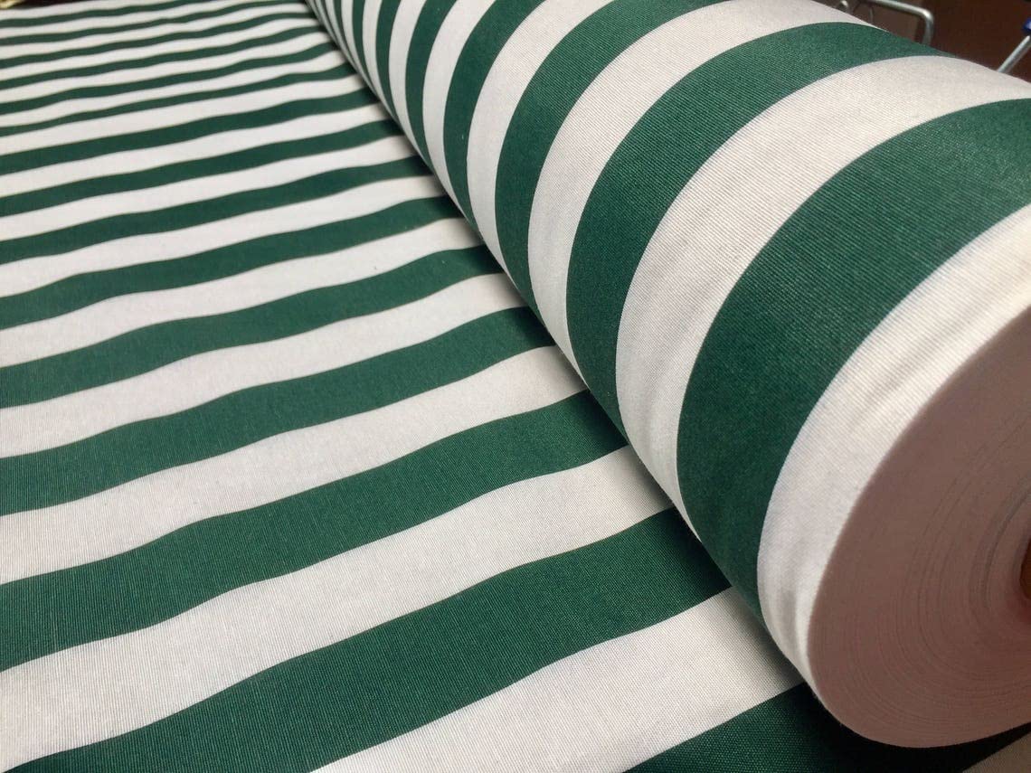 Sofia Striped Fabric - 4cm Wide White Stripes for Curtains Upholstery Home Decor Table Runner Material - 140cm Wide (Dark Green, 1 Metre)