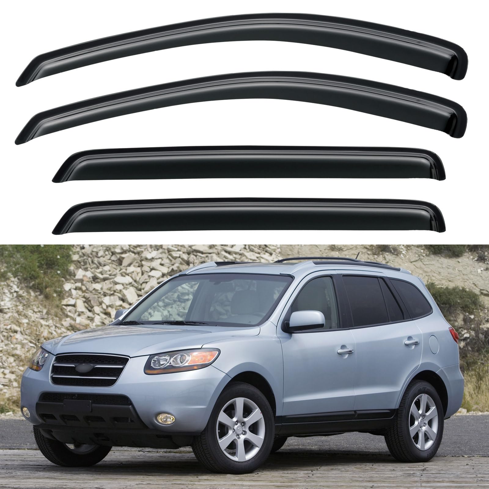 Window Visors Rain Guards for 2007-2012 Hyundai Santa Fe | Out-Channel Window Vent Wind Deflectors Visors Shades Protectors for 07 08 09 10 11 12 Hyundai Santa Fe