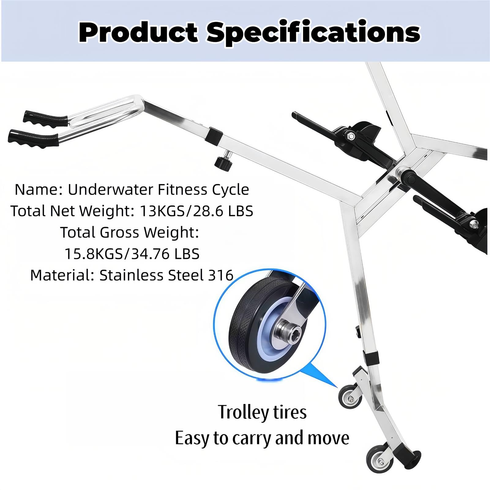 VéLo De Fitness Aquatique, VéLo d'exercice Subaquatique pour Piscine, VéLo Aquatique RéGlable en Acier Inoxydable, éQuipement De Fitness à Domicile à Faible Impact