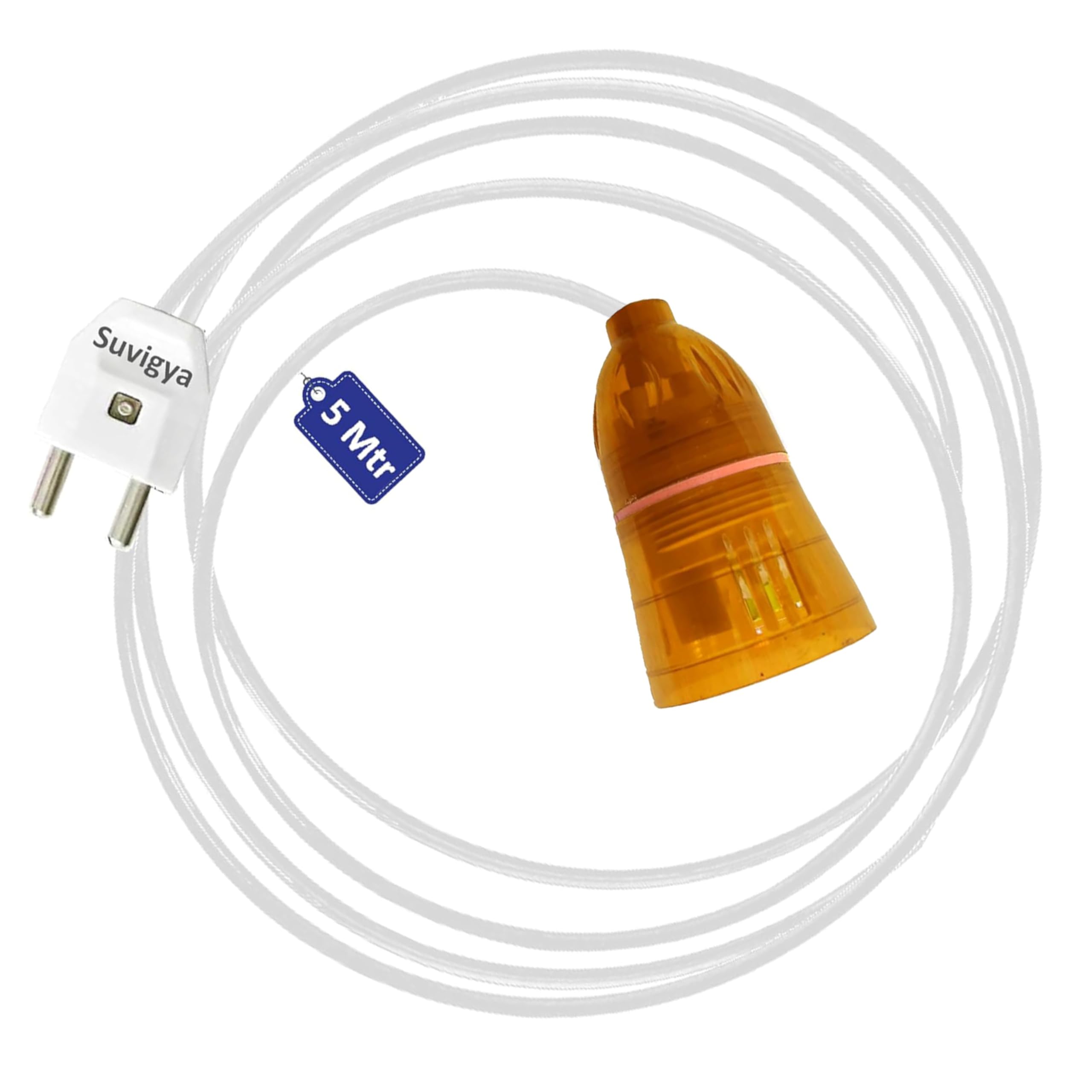 Suvigya 5 Meters, Pack of 1, Yellow Bulb Holder with Extension Cable, Bulb Holder with Flexible Wire & 2-Pin Plug for Festive Decorations, B22 Holder Socket, White