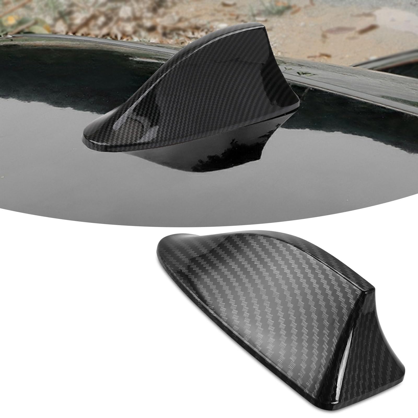 1 PC Car Shark Fin Antenna, Roof Tail Fin to Enhance Car Radio Signal Antenna, No Punching Required Decoration with Self-adhesive Base, Universal for Most Car Accessories (Carbon Fiber Black)
