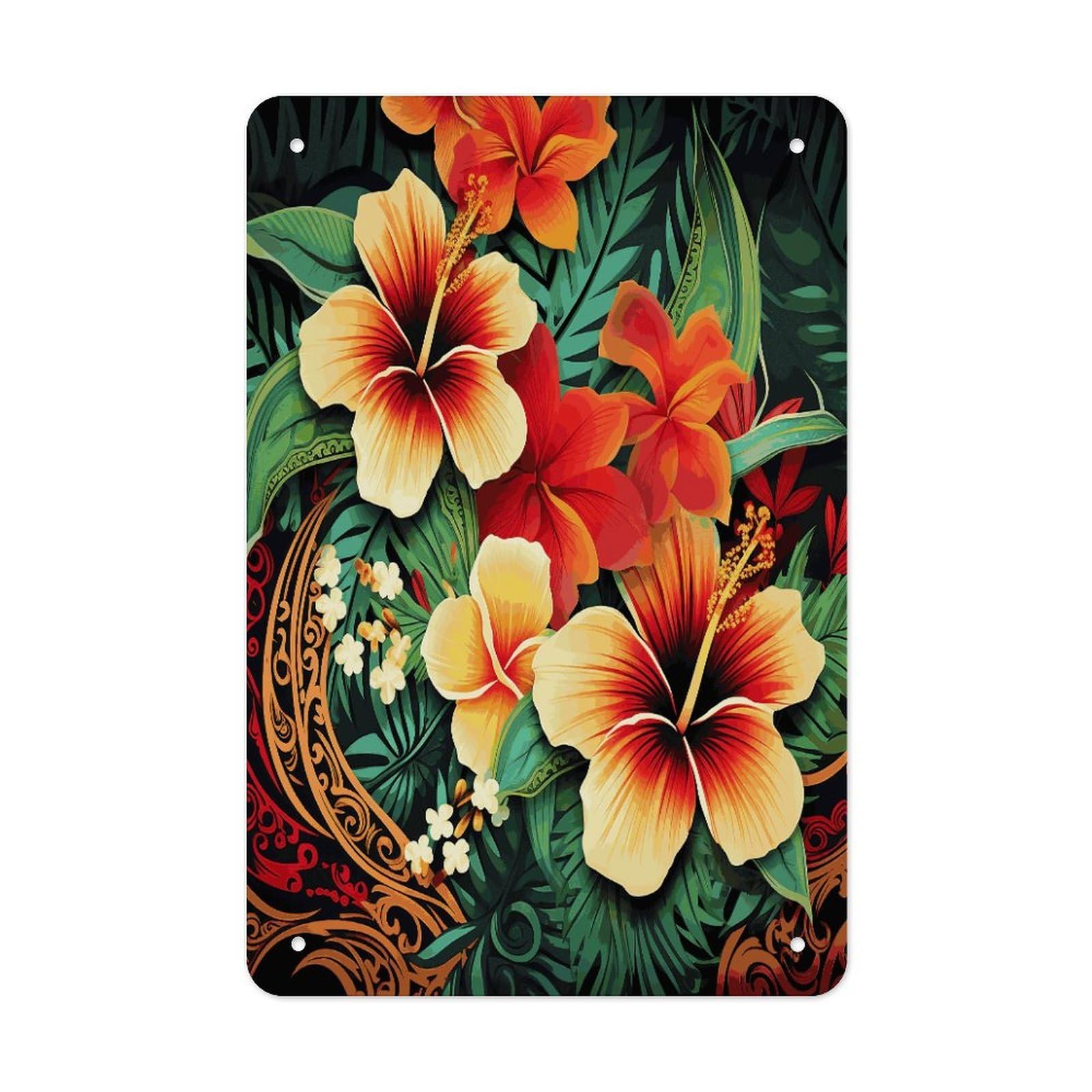 Btcowzrv Style Hawaiian Print Pattern Metal Tin Sign Wall Decor Hanging Plaque