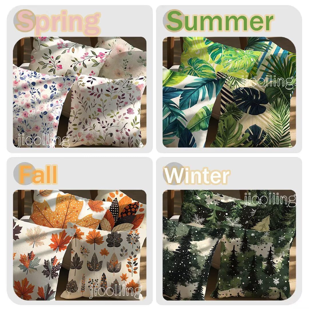4er Set Kissenbezug 40x40 cm Vogel Sofakissen aus Leinen Deko Kissenhülle Couchkissen Wald Kissen mit Unsichtbarer Reißverschluss, Kissenbezüge für Wohnzimmer Schlafzimmer Bett Garten Terrasse Ym415